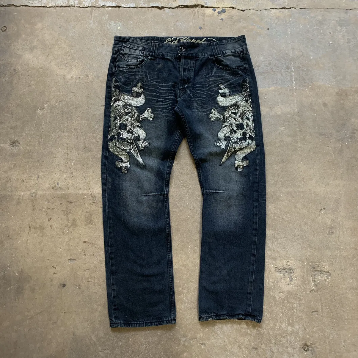 Vintage Y2K Ed Hardy Skull Embroidered Denim Jeans