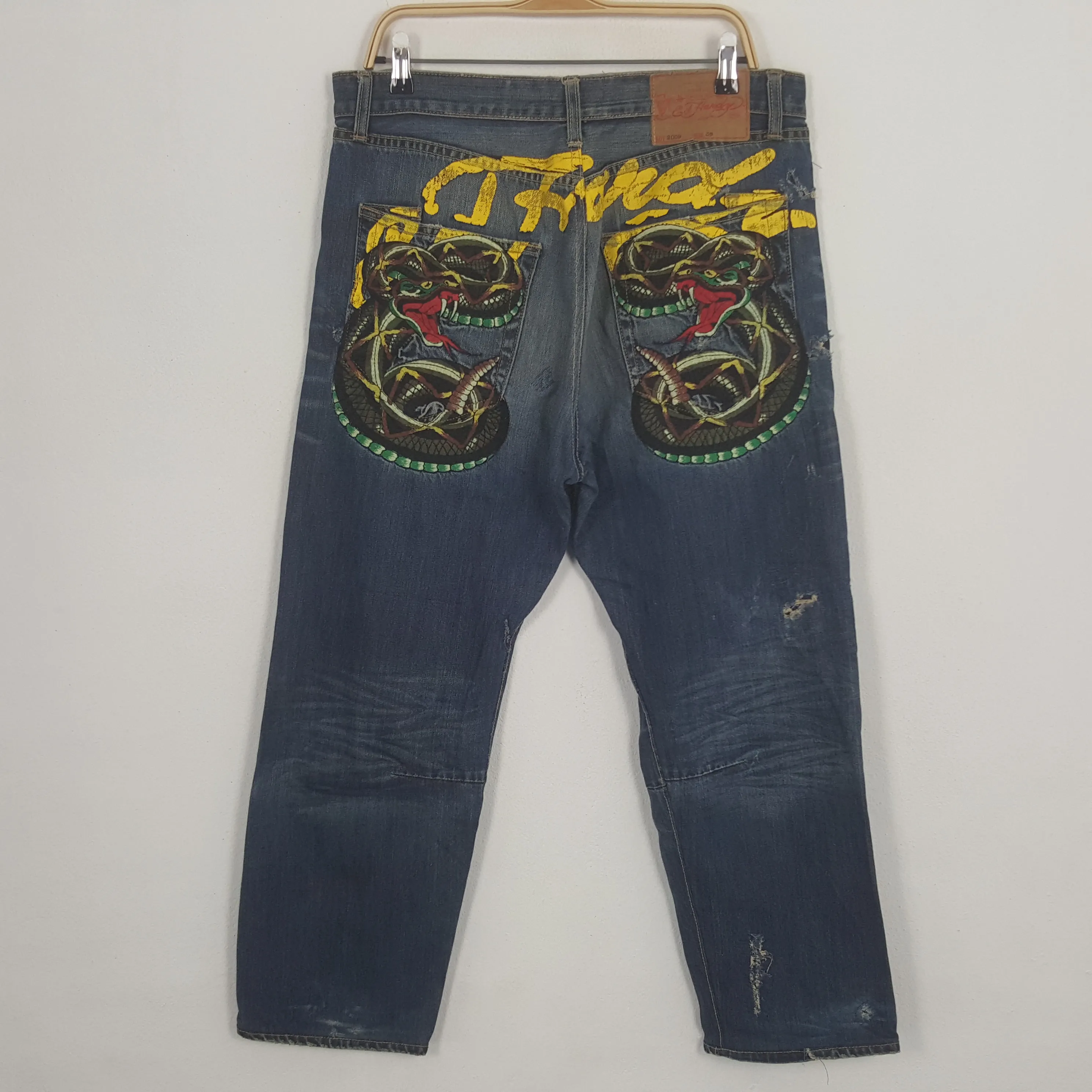 Vintage Ed Hardy Snake Patchwork Denim Jeans