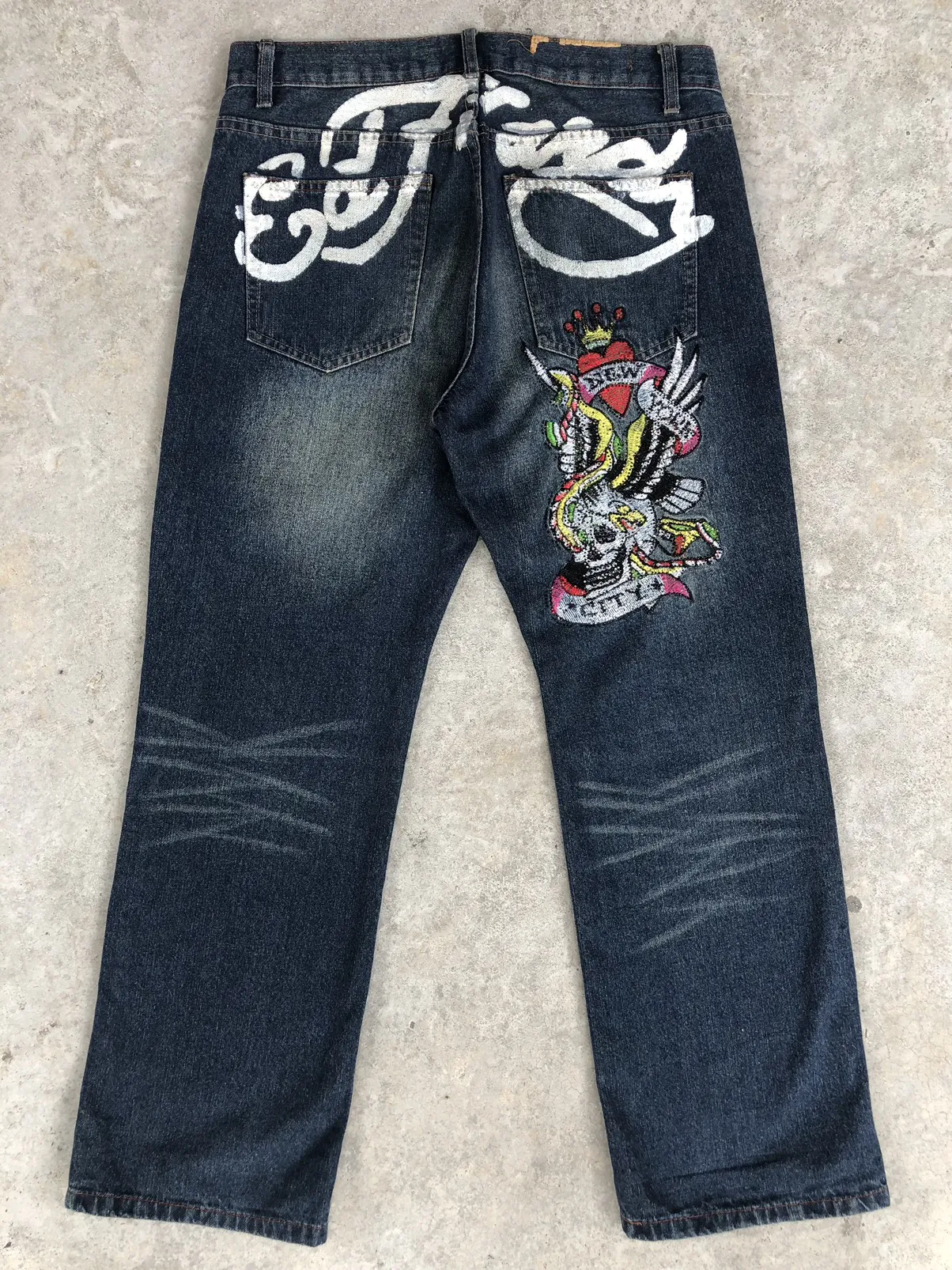 Vintage Ed Hardy Embroidered Jeans Distressed Skull