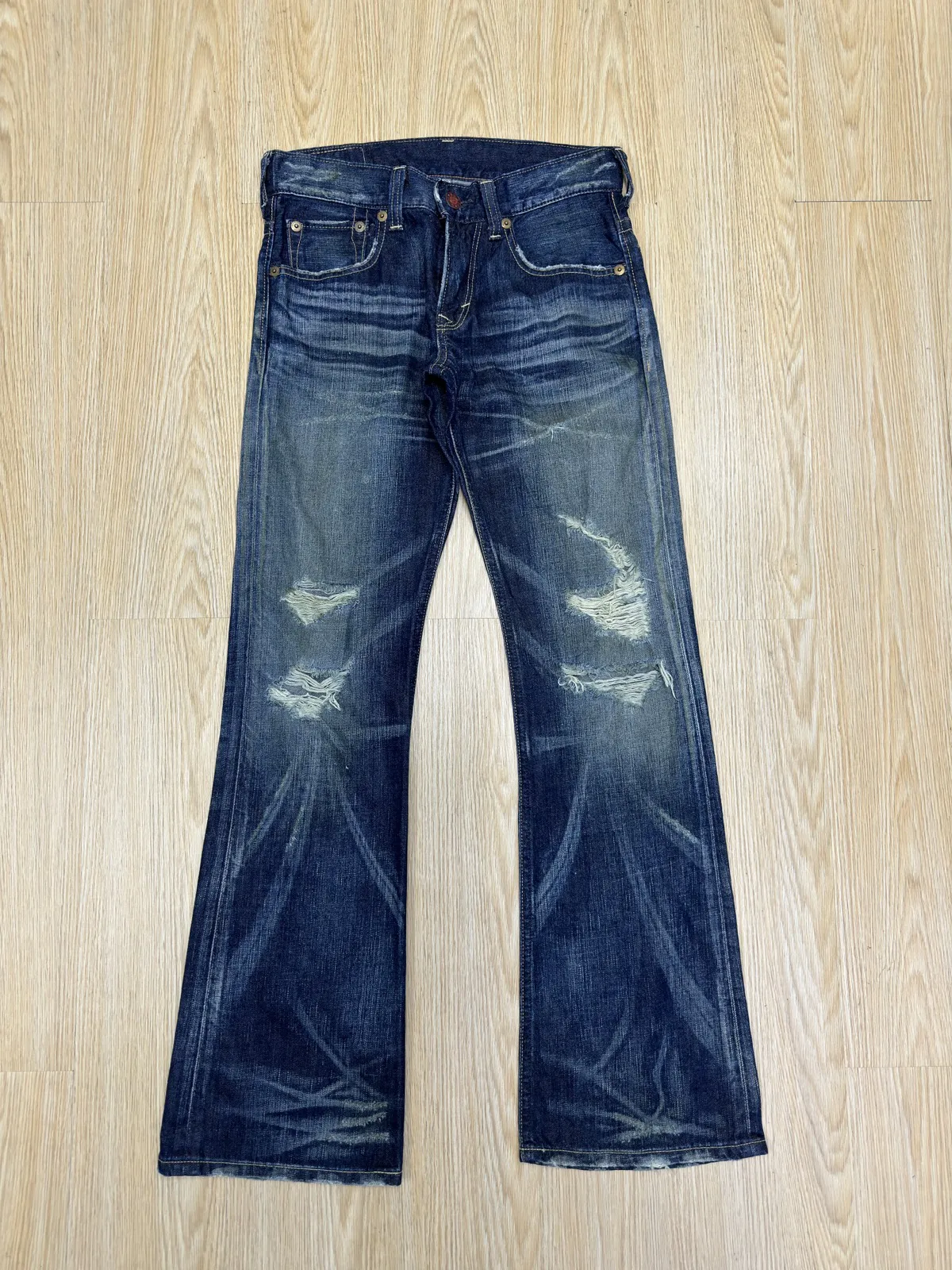 VTG 90s FLARE Edwin 503 Blue Trip Flare Denim(J680)