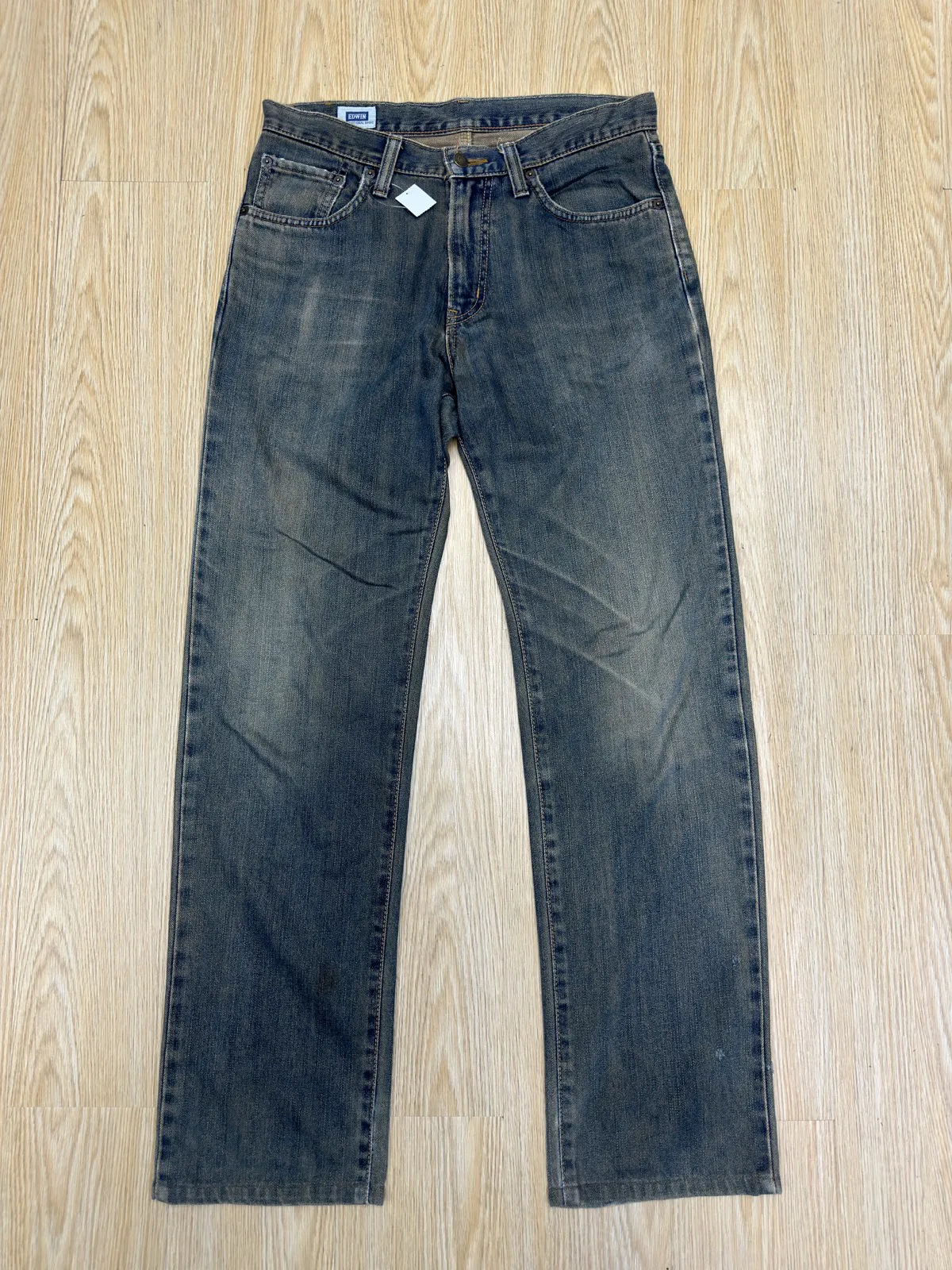 VINTAGE WORN EDWIN 404 INTERNATIONAL BASIC DISTRESSED(J625)