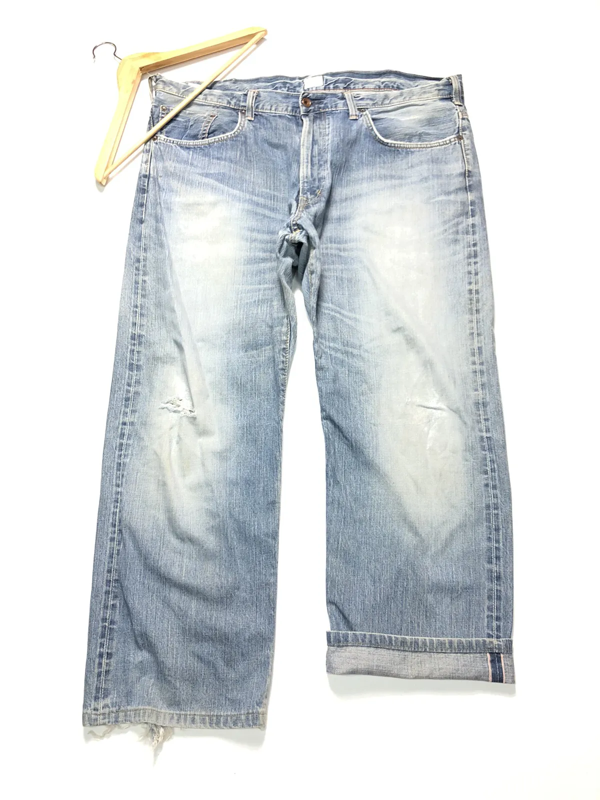VINTAGE EDWIN SELVEDGE BLUE WASH DISTRESSED DENIM BIG SIZE