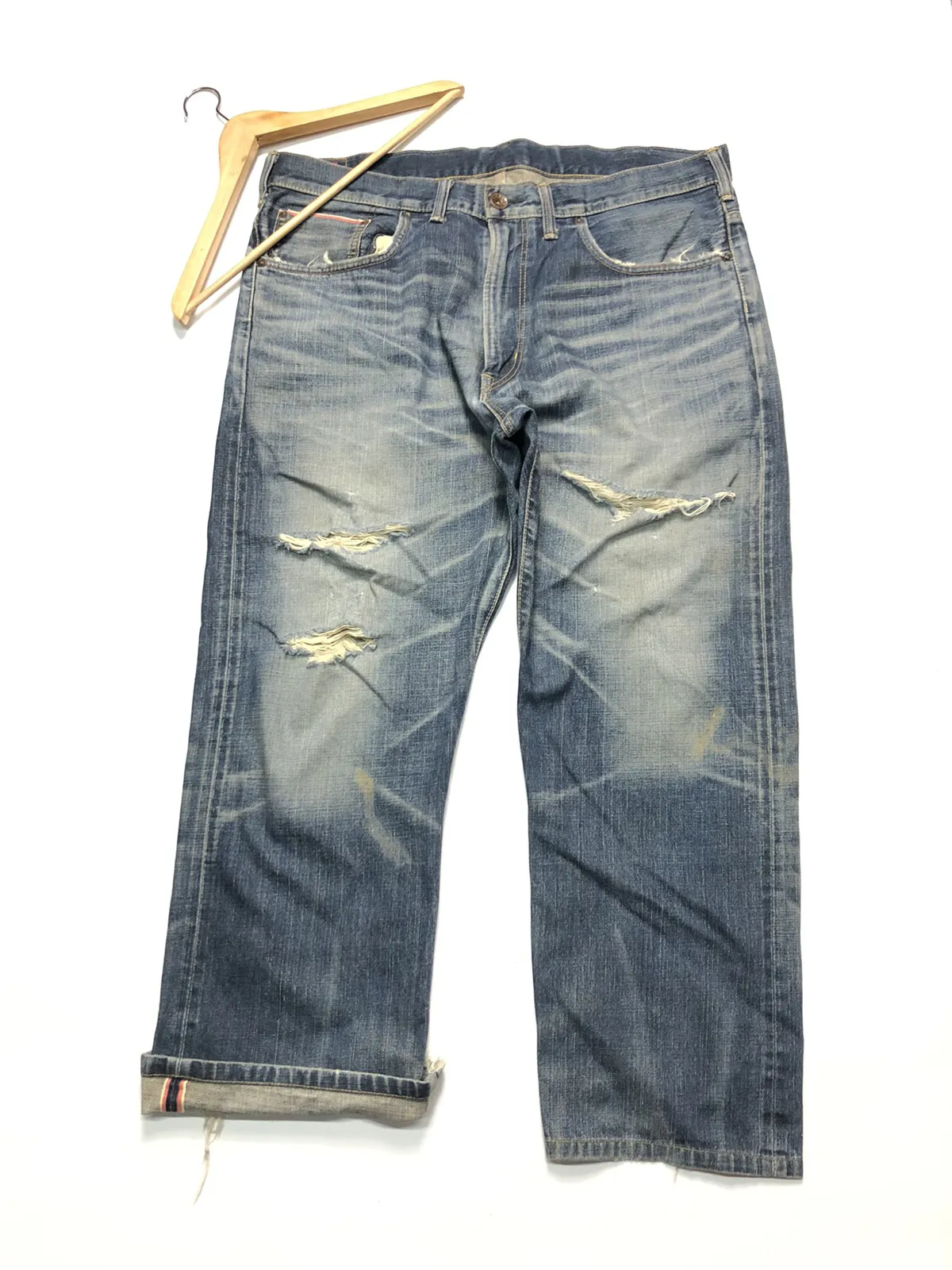 VINTAGE EDWIN SELVEDGE DISTRESSED BLUE WASH DENIM