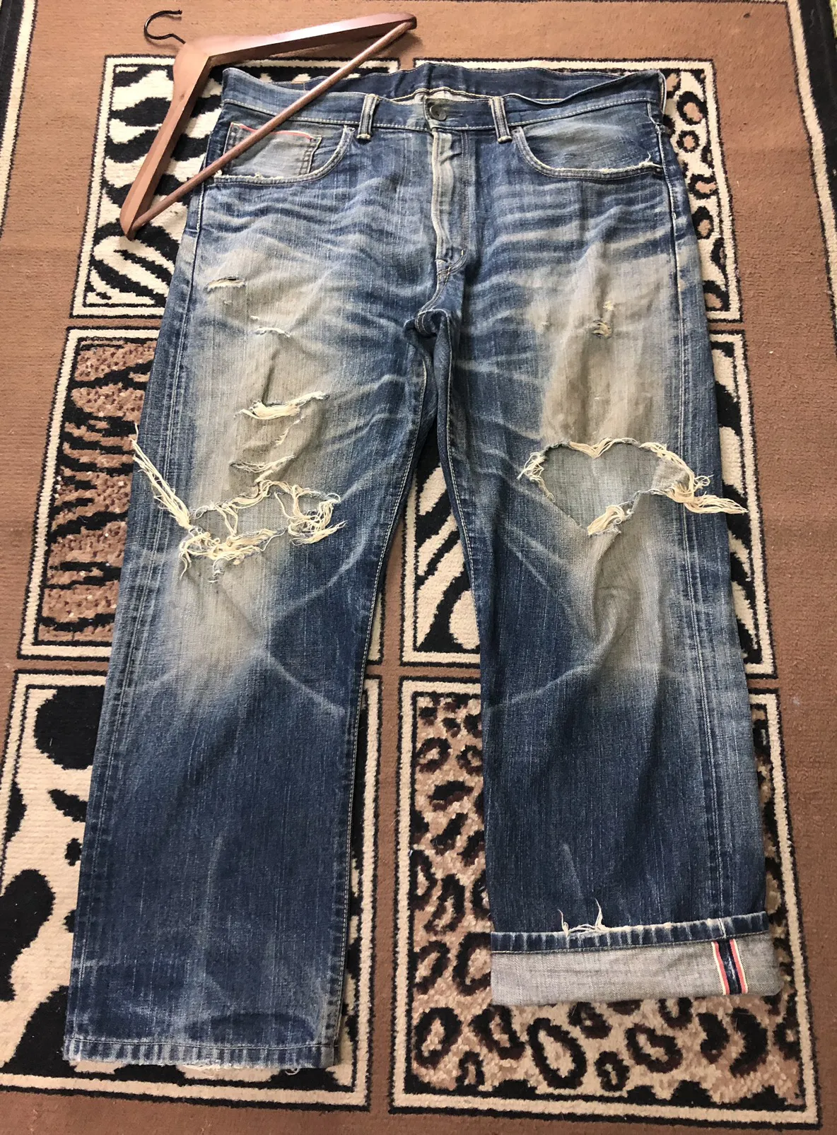 VINTAGE SELVEDGE EDWIN JAPAN🇯🇵GRUNGE DISTRESED DENIM
