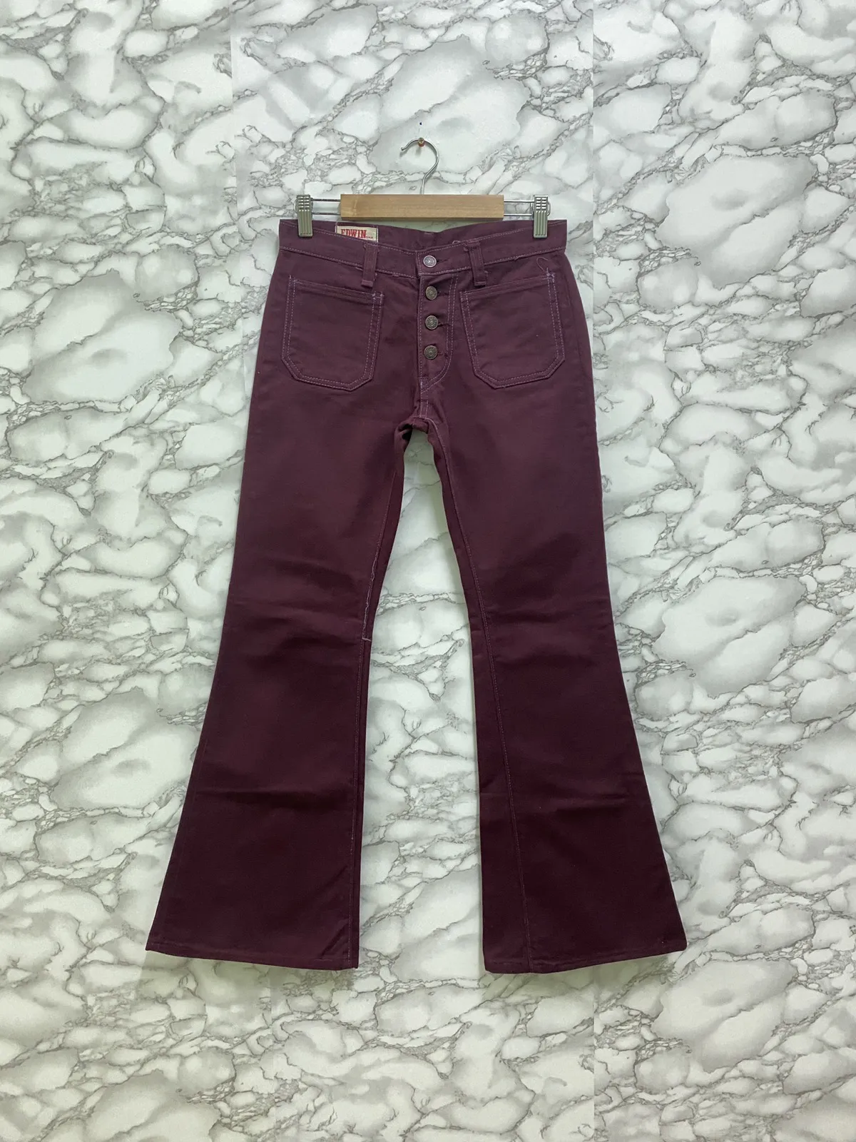 VINTAGE EDWIN MAROON WIDE LEG FLARED BUSH PANTS