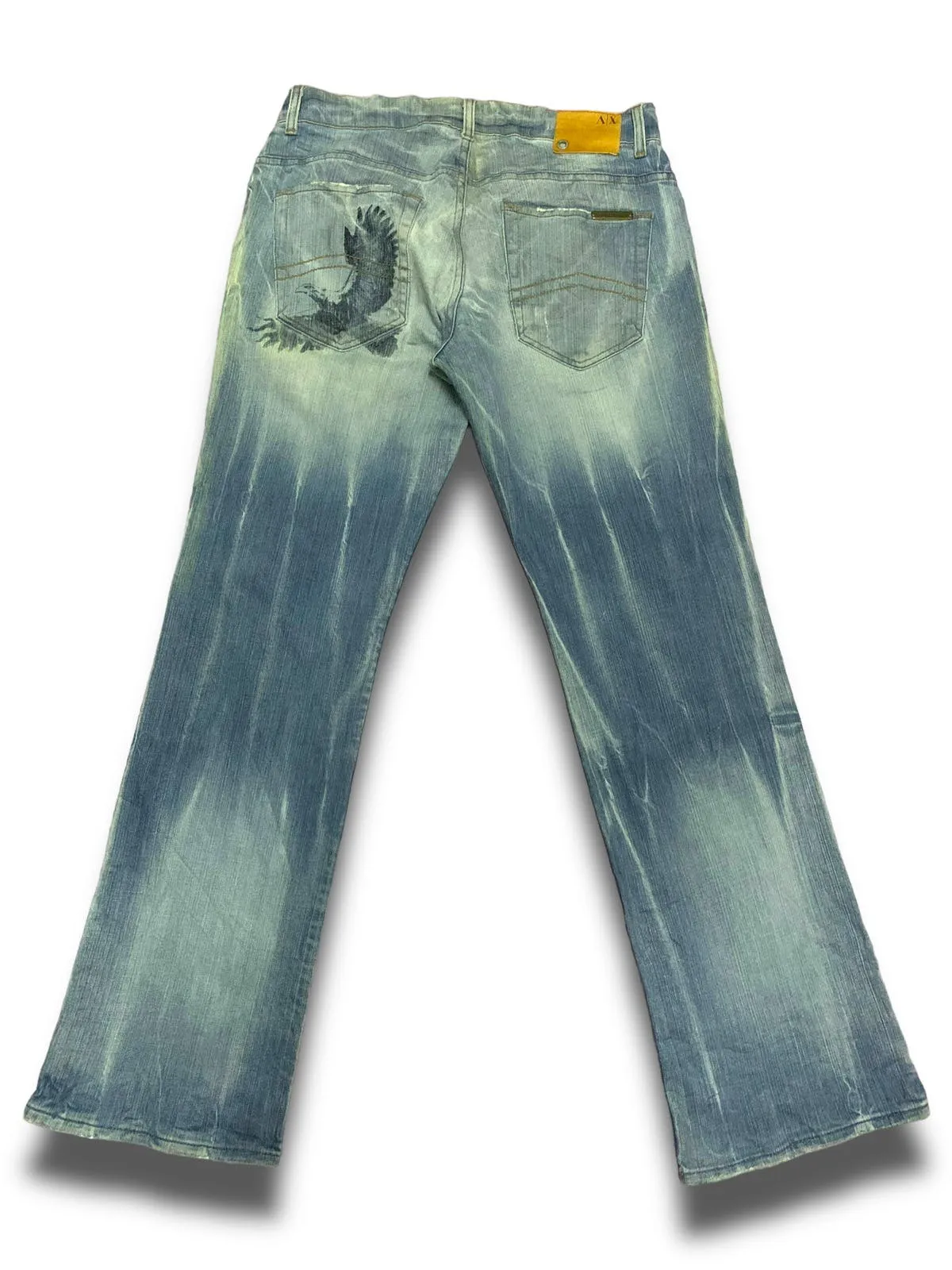 Distressed Armani Exchange Eagle Embellished Flared Jeans