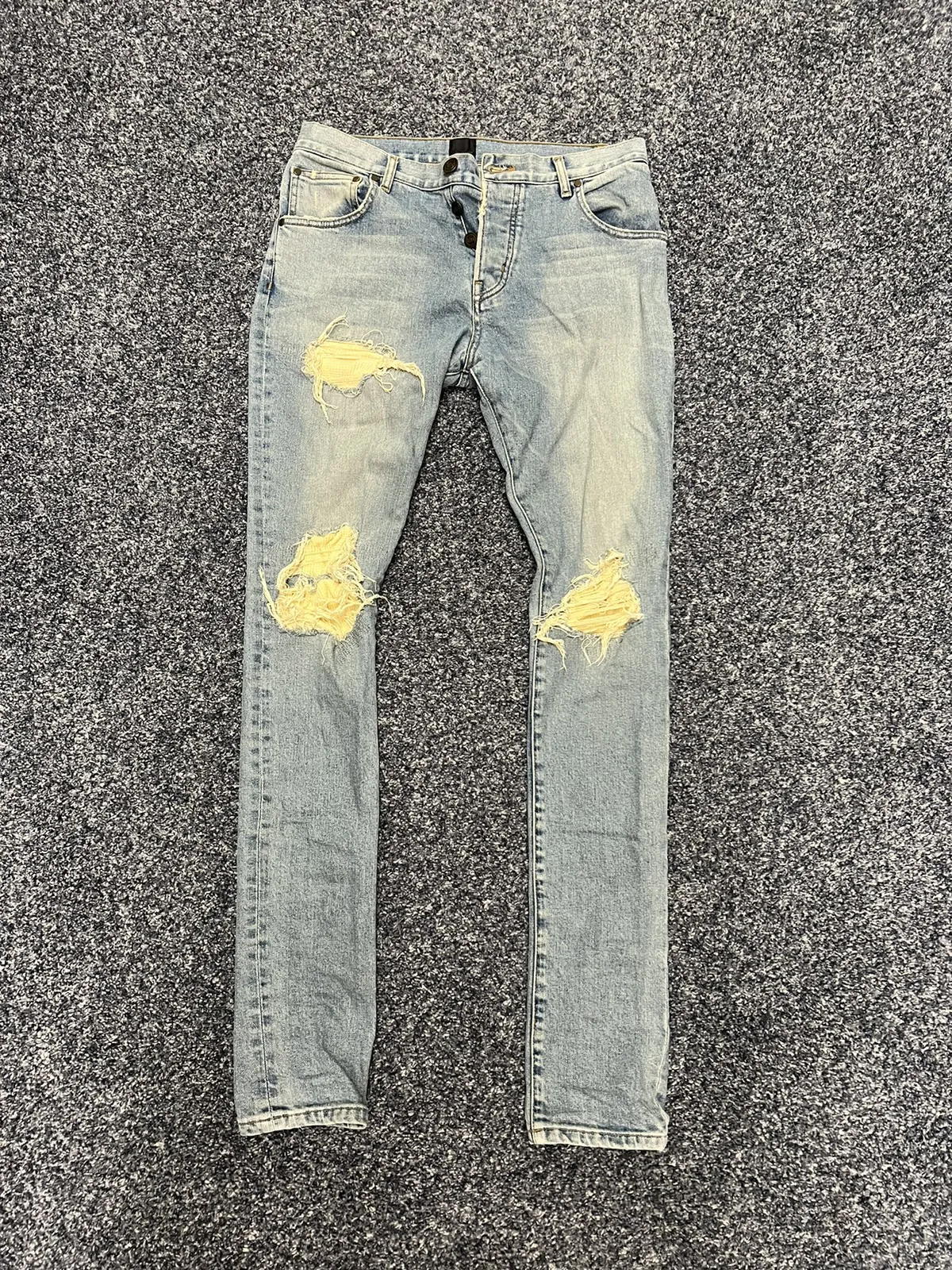 En Noir Thermal Repair Patch Distressed Slim Fit Stack Denim