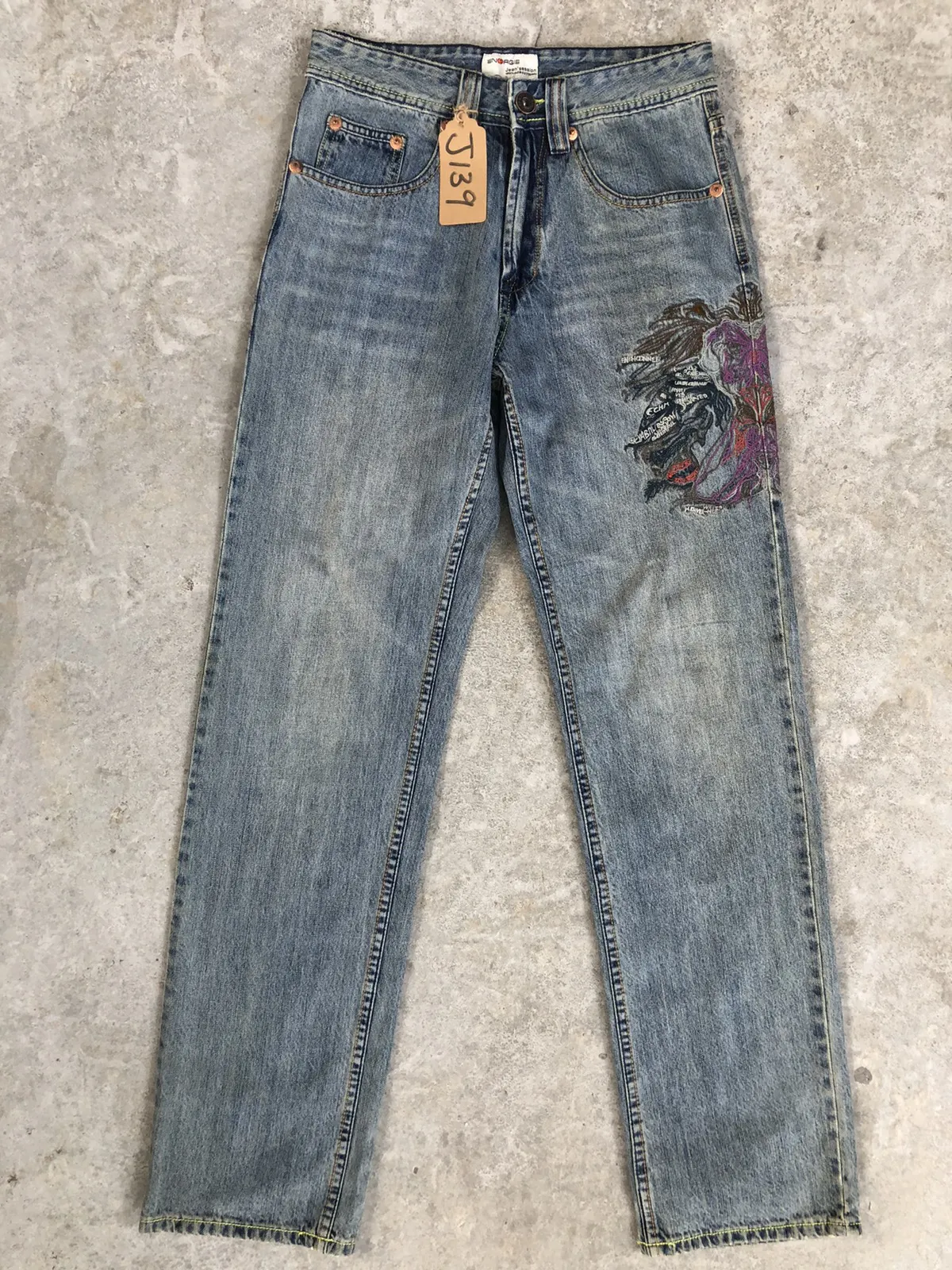Energie Distressed Denim Embroidered Jeans