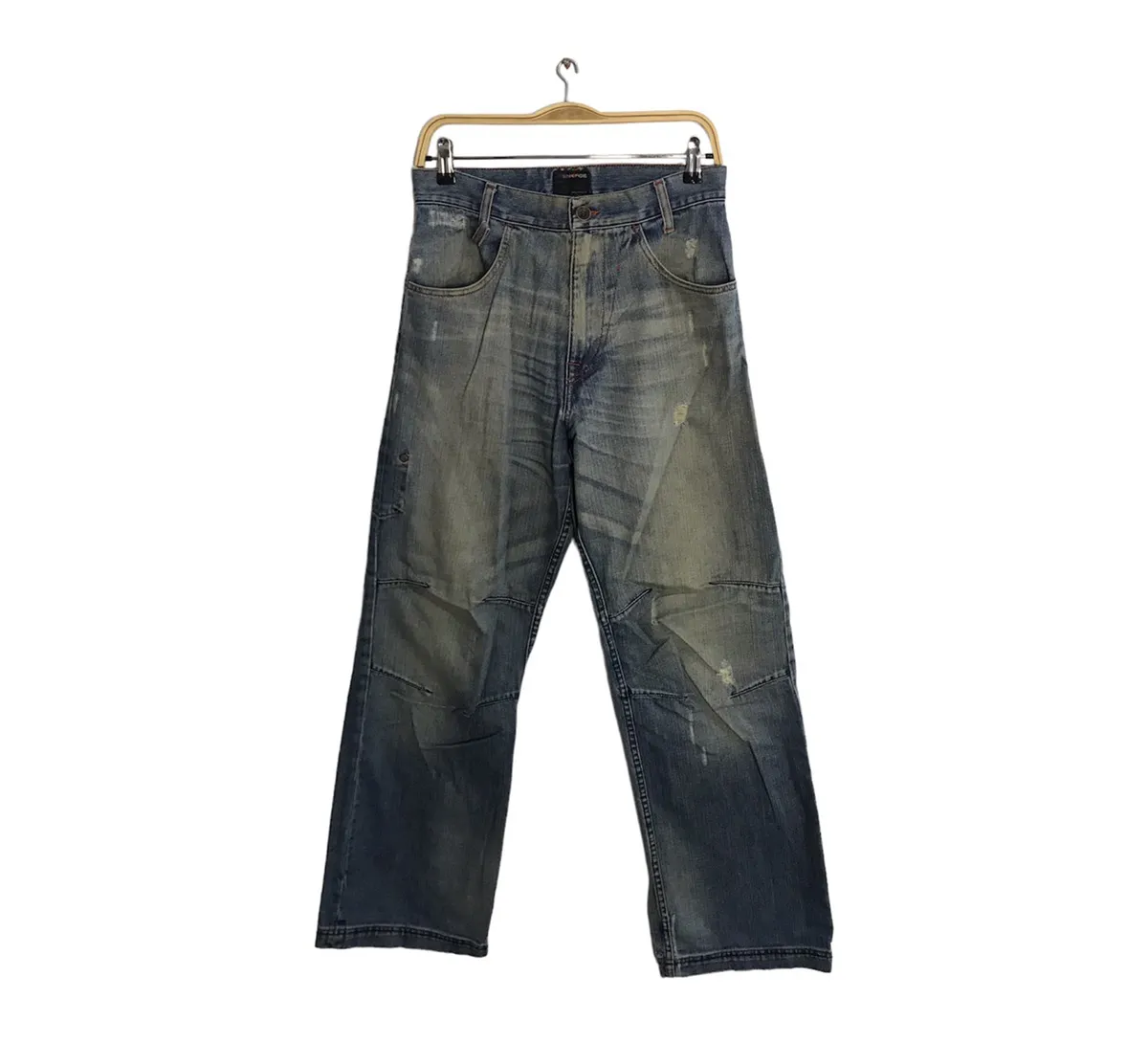 Energie Double Knee Style Distressed Faded Denim Jeans