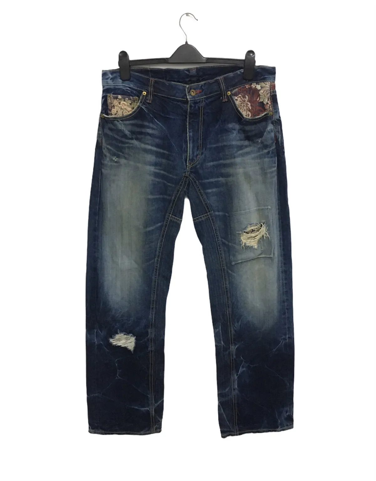 Rare Eternal Patchwork Floral Motive Distressed Denim Jean