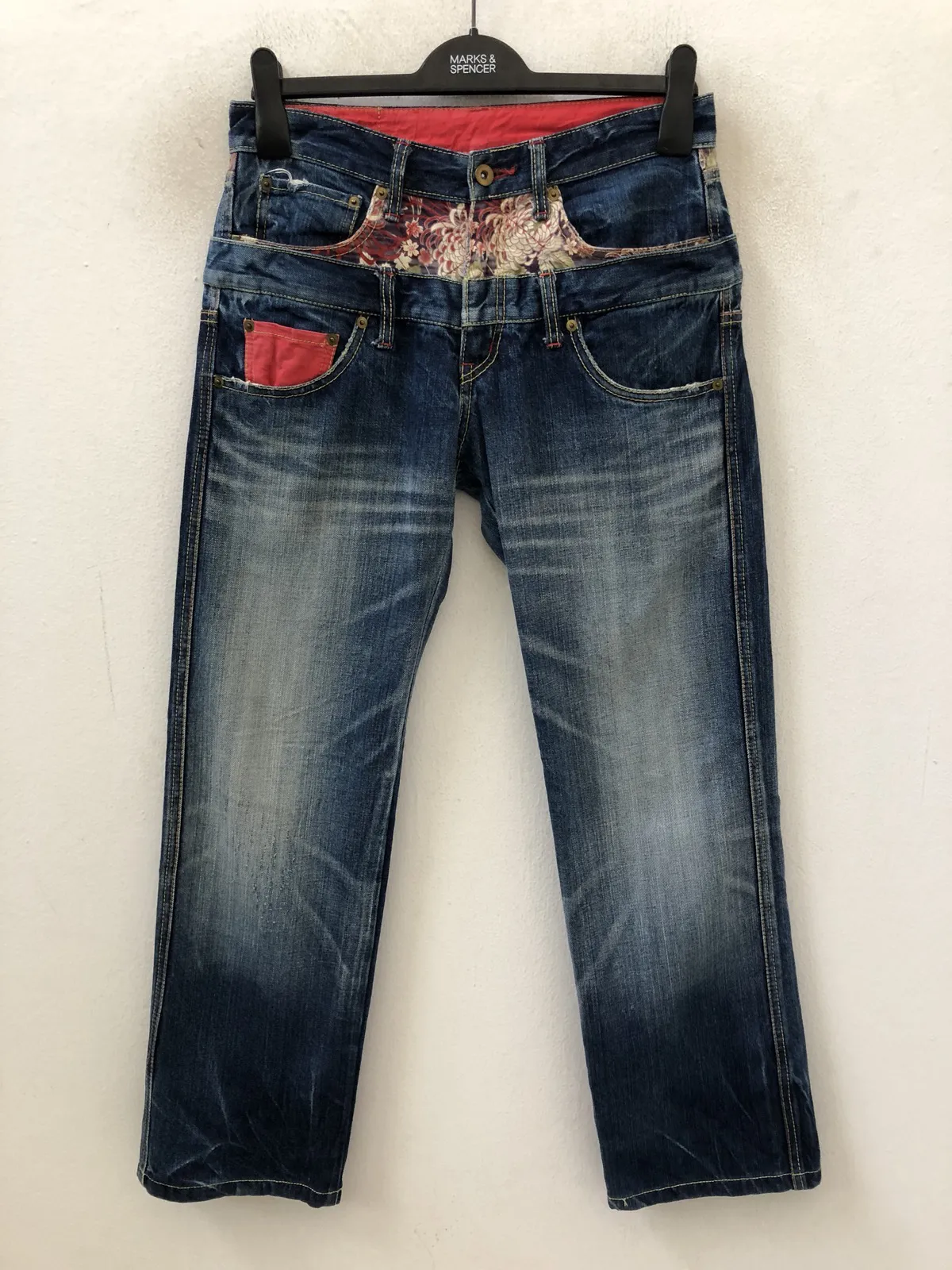 ETERNAL Japan Quilted Floral Double Waist Denim Jeans