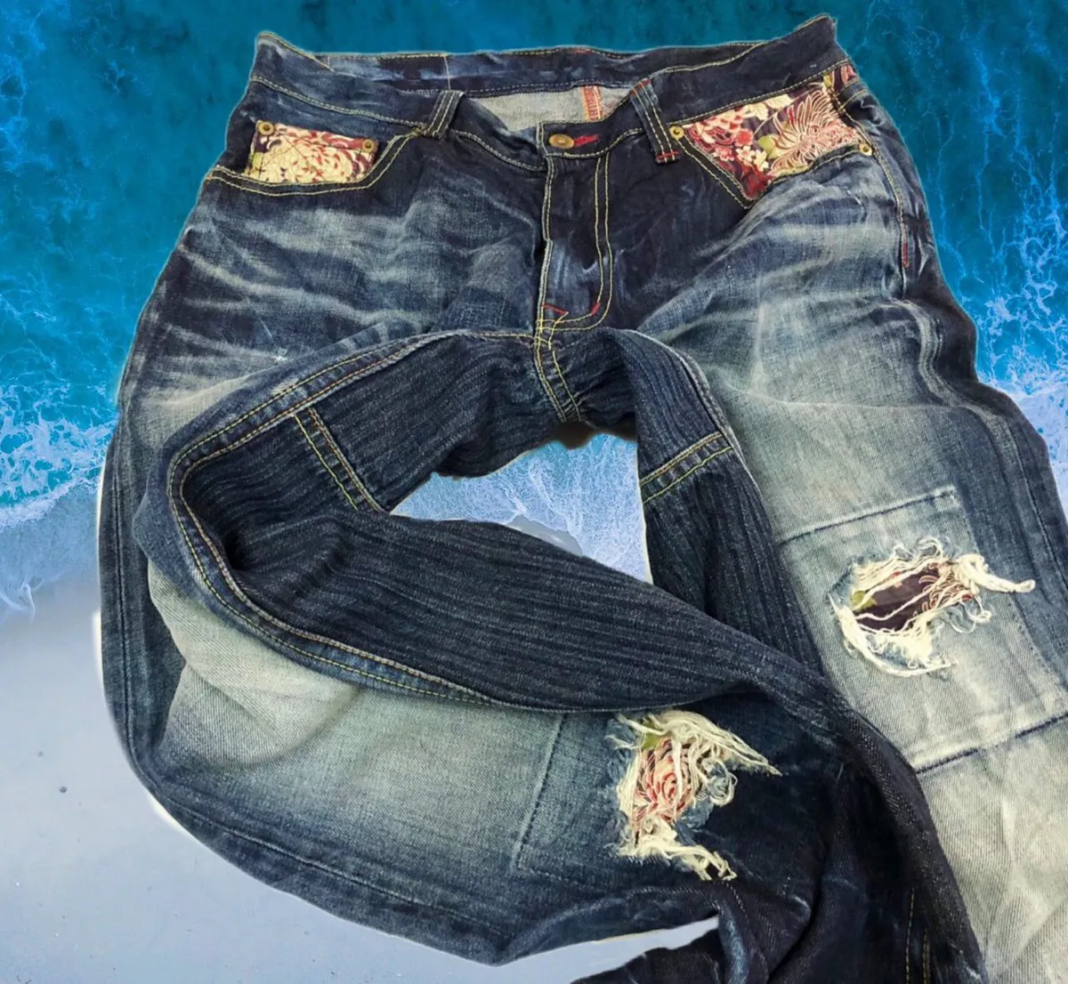 ETERNAL Jeans Patch Herringbone Japanese luxury patch flora