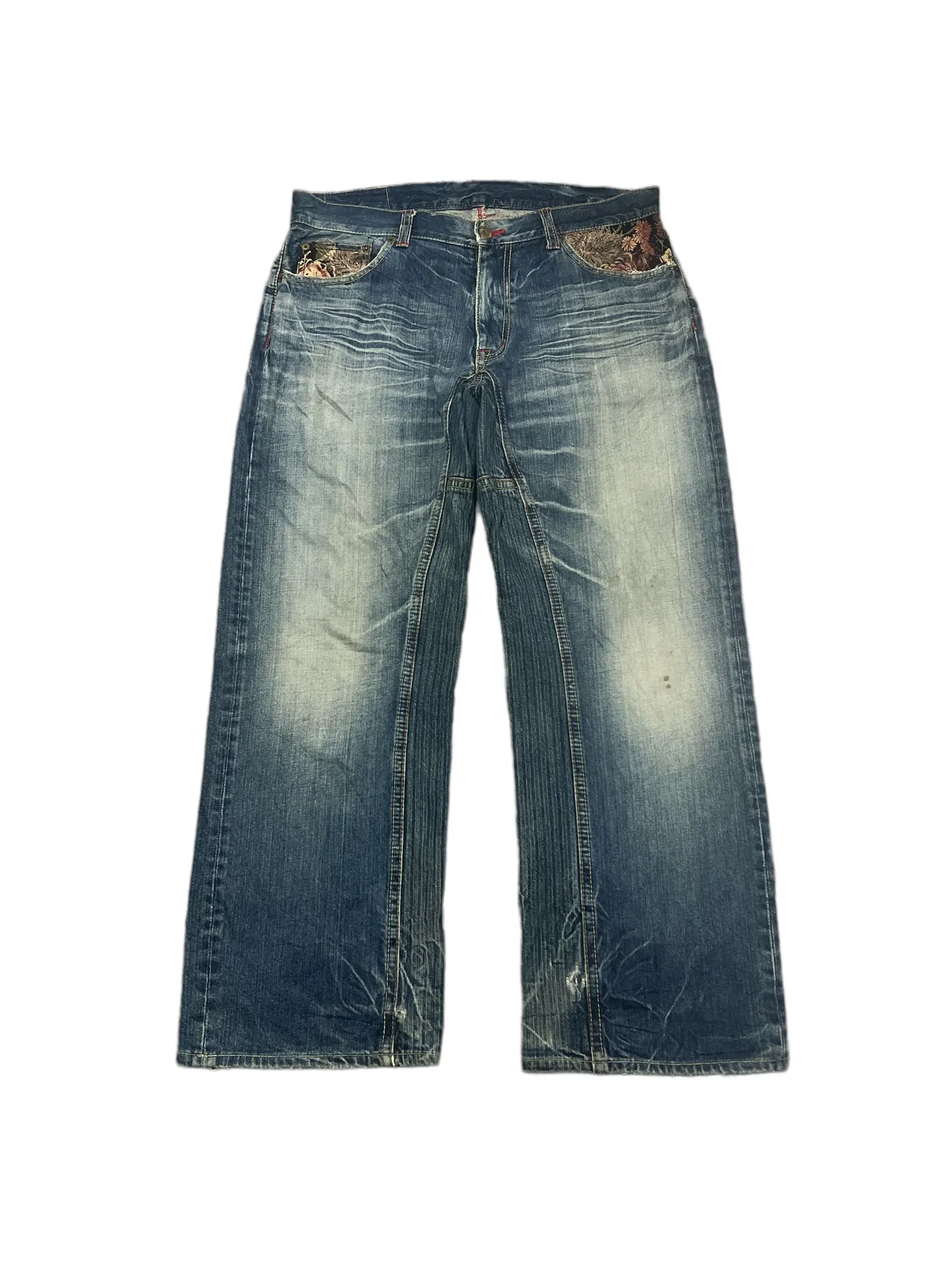 BAGGY💥 THRASHED EXTERNAL RED SALVAGE DISTRESSED DENIM PANTS