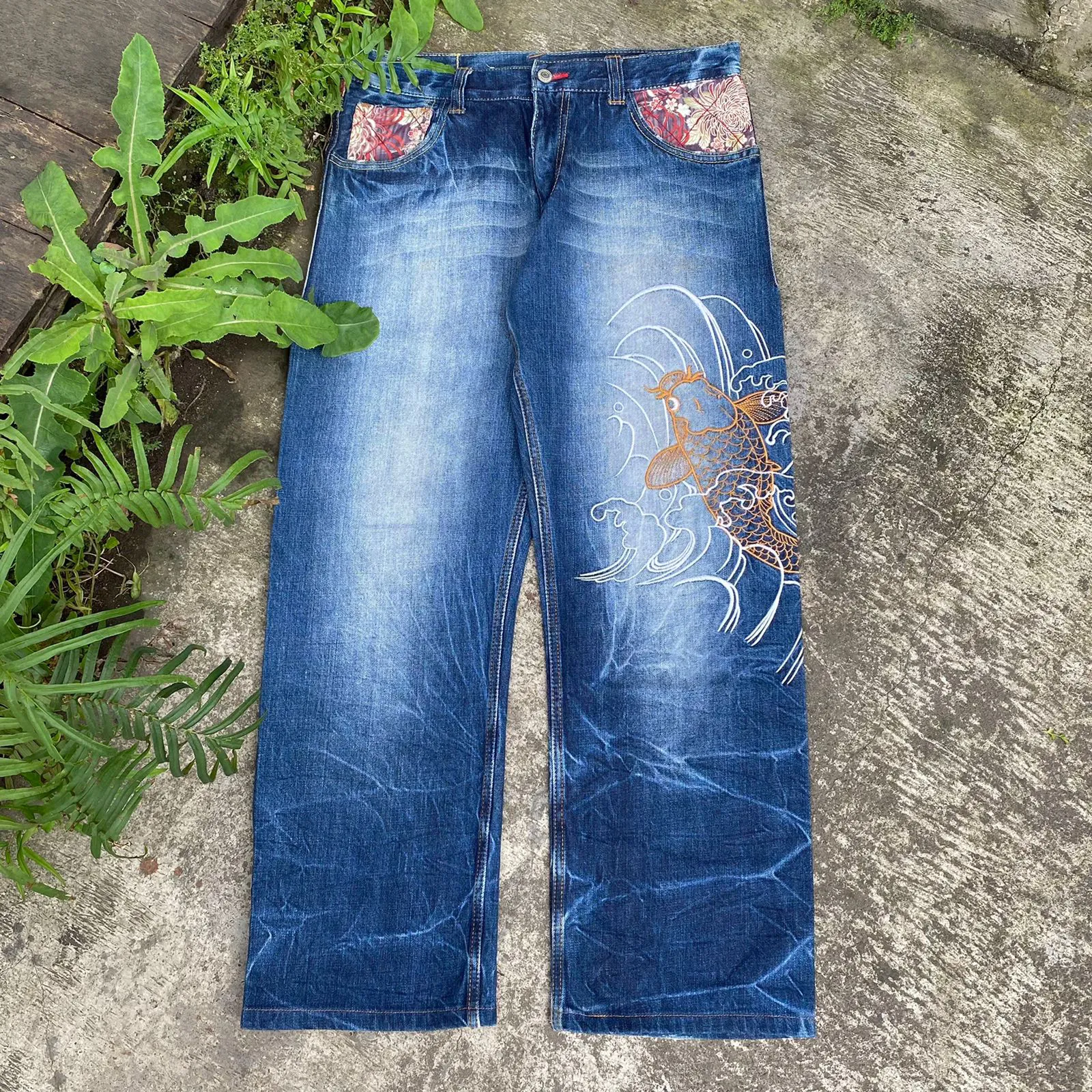 Eternal Koifish Embroidered Denim Pants