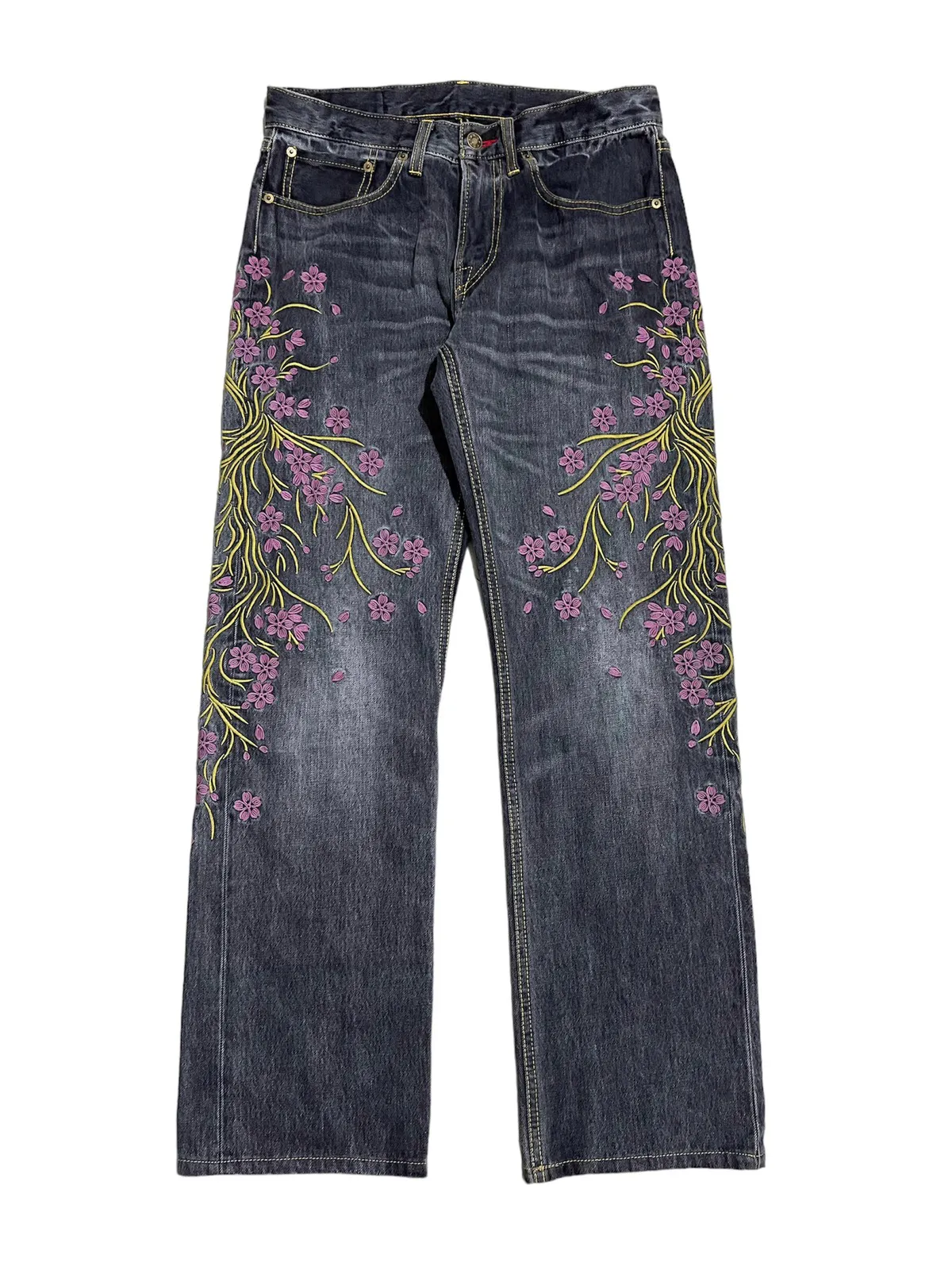 ☠️NICE DESIGN☠️ Vintage ETERNAL japan Sakura Embroidery Denim