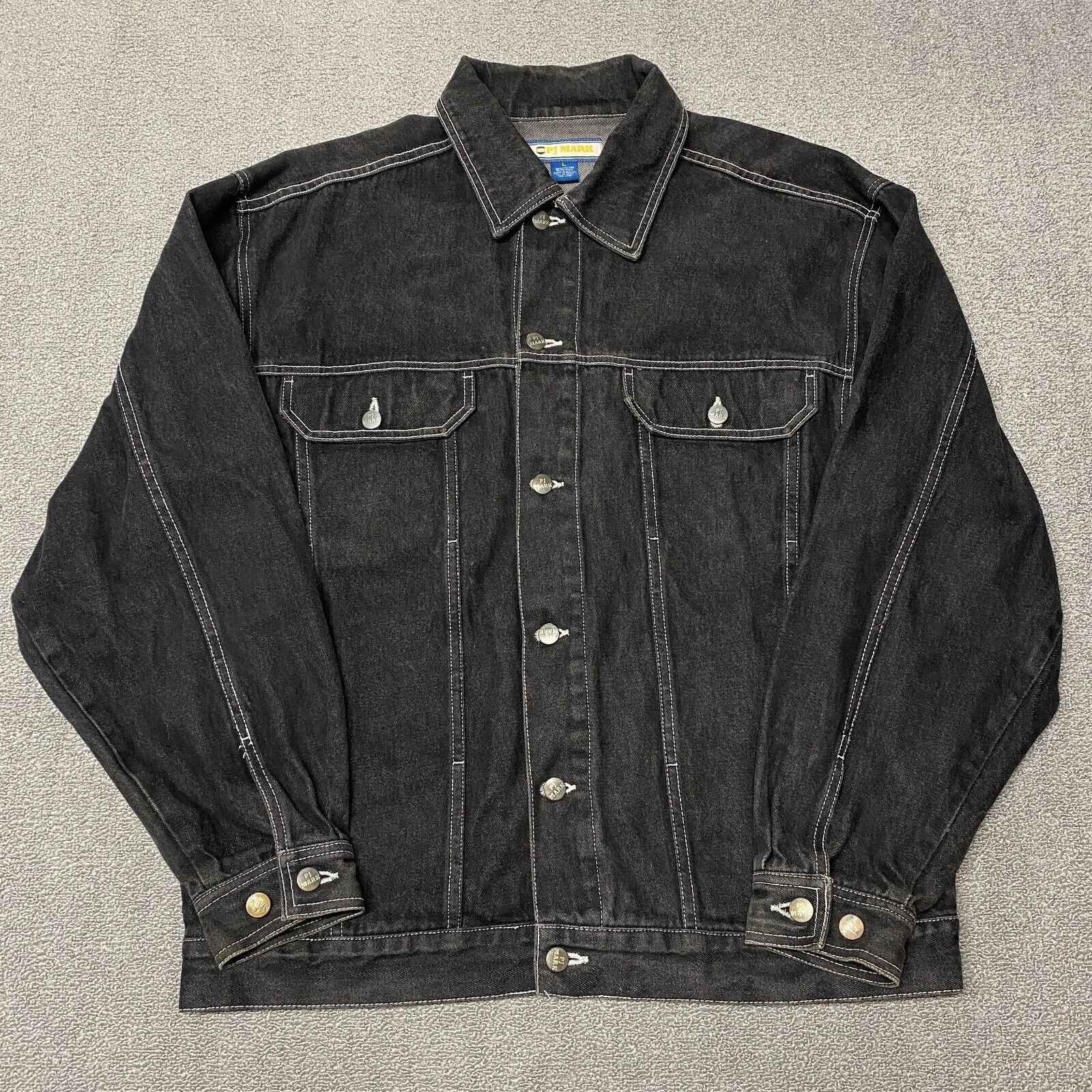 PJ Mark Jacket Men Large Denim Gray Jean Coat Heavy Blank Pockets USA Retro