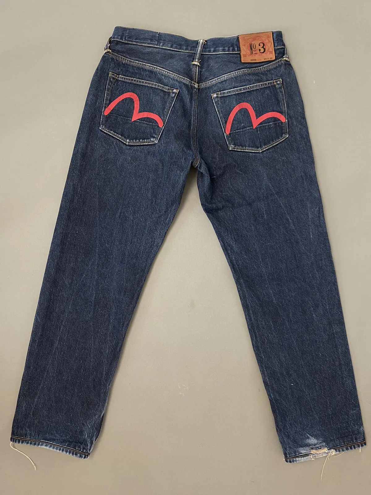 Evisu Japan vintage selvedge dark navy jeans red seagulls