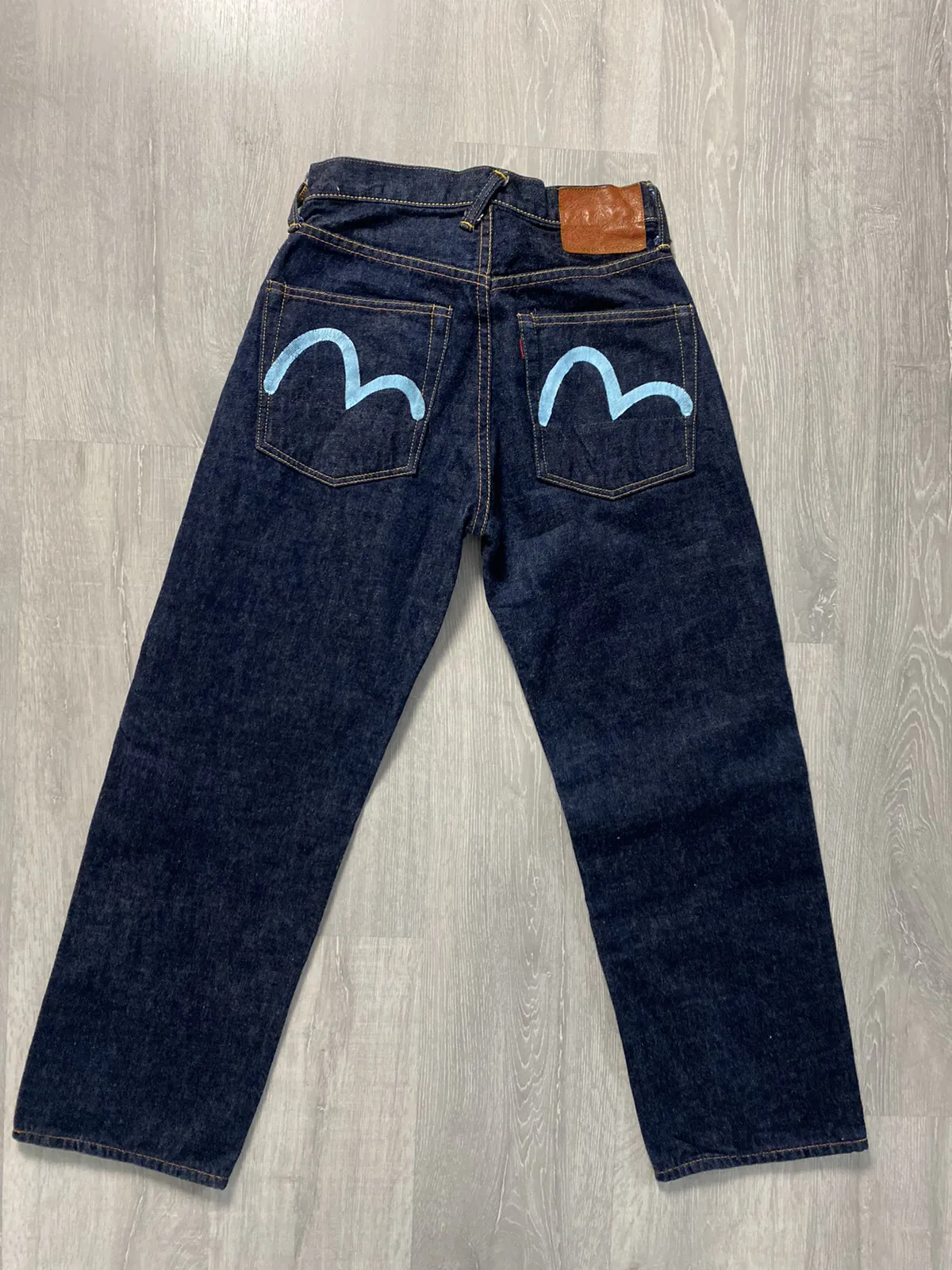 Evisu jeans vintage navy baby blue seagulls selvedge Japan