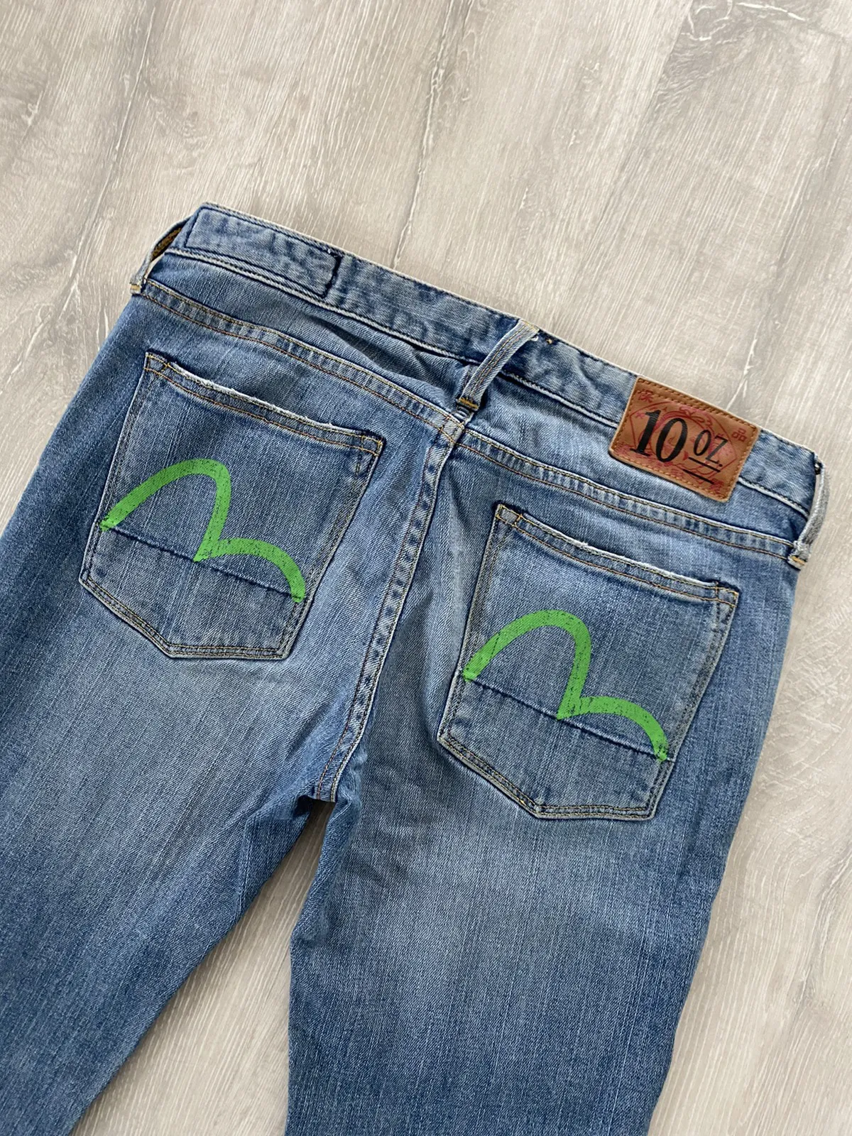Evisu Japan vintage navy jeans green seagulls selvedge