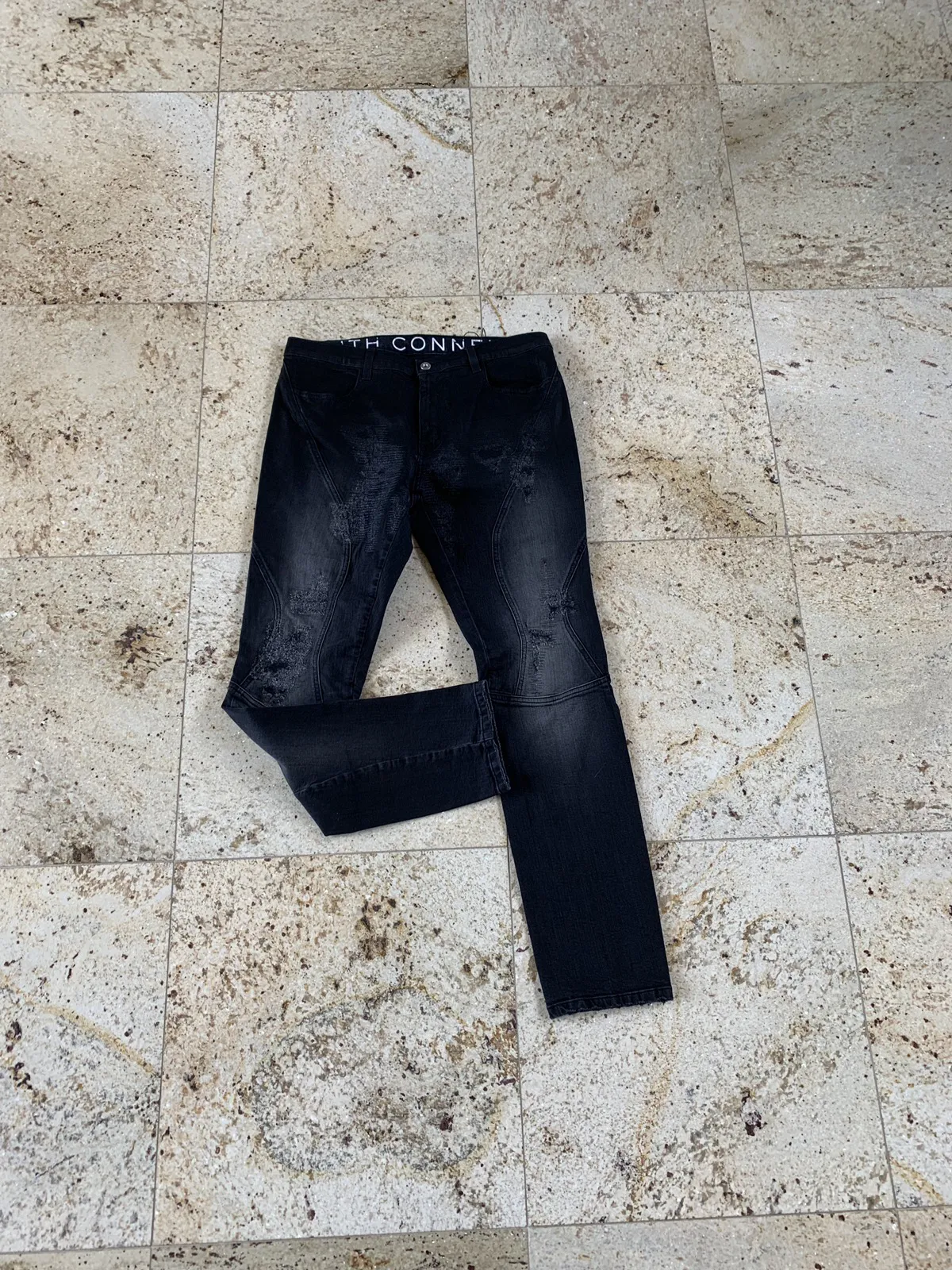 Rip Denim Running Pants in Black