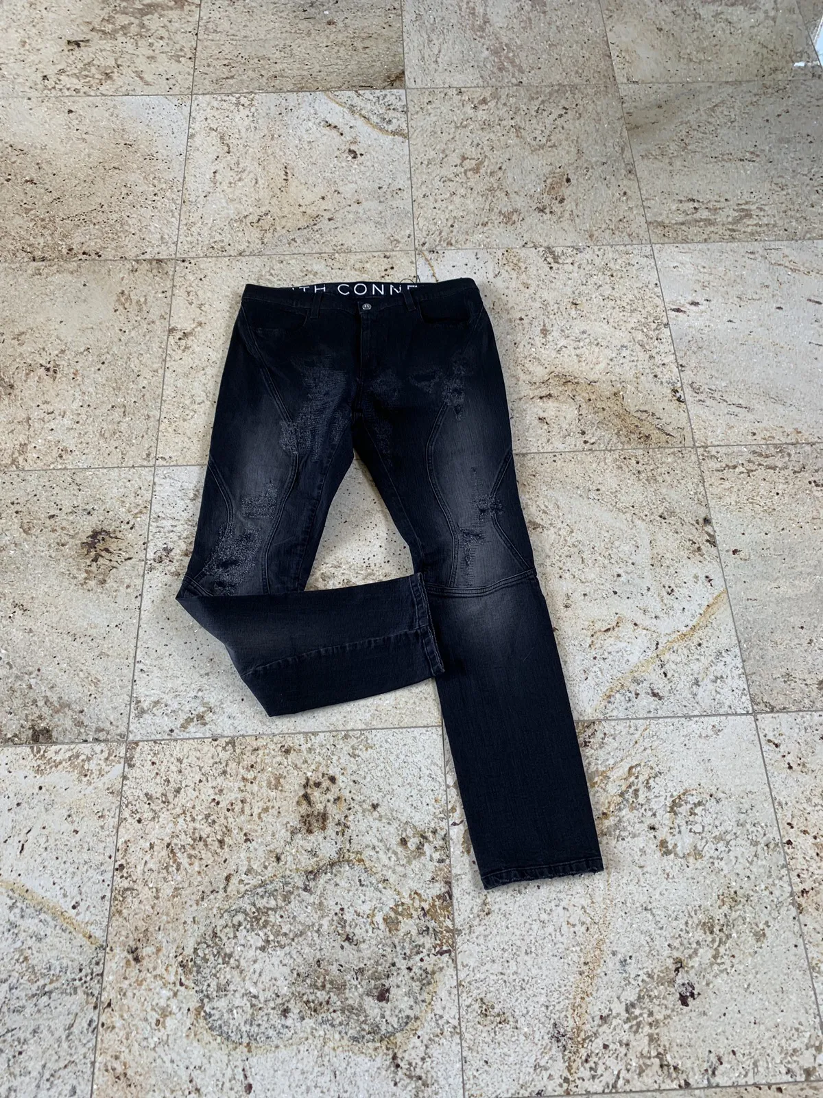 Rip Denim Running Pants in Black