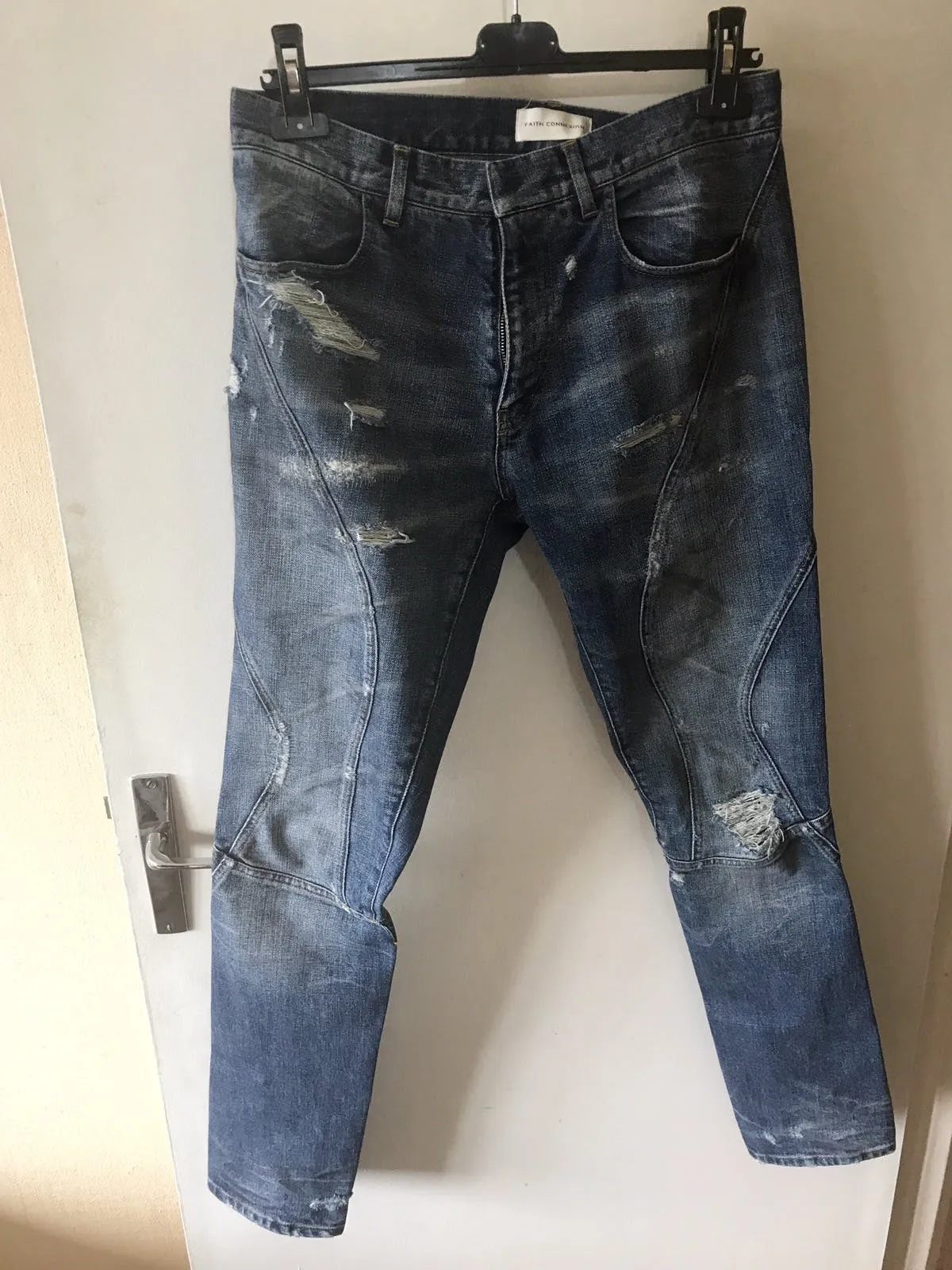Washed Distressed Skinny Biker Jeans From Decarnin