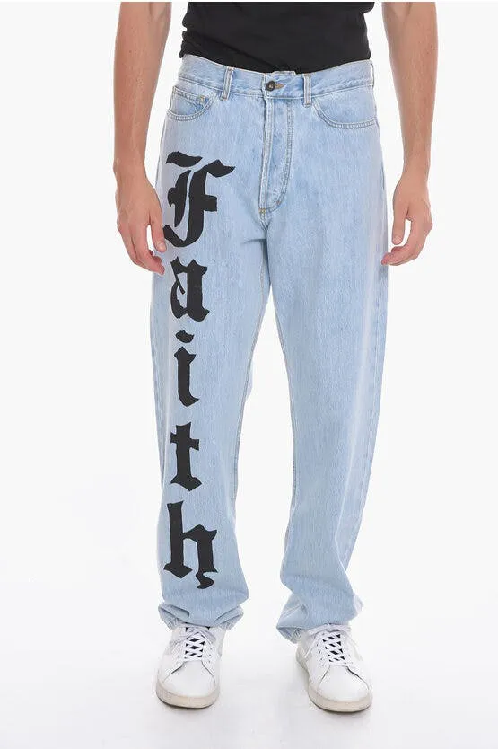 Straight Leg Jeans with Printed Logo 20cm