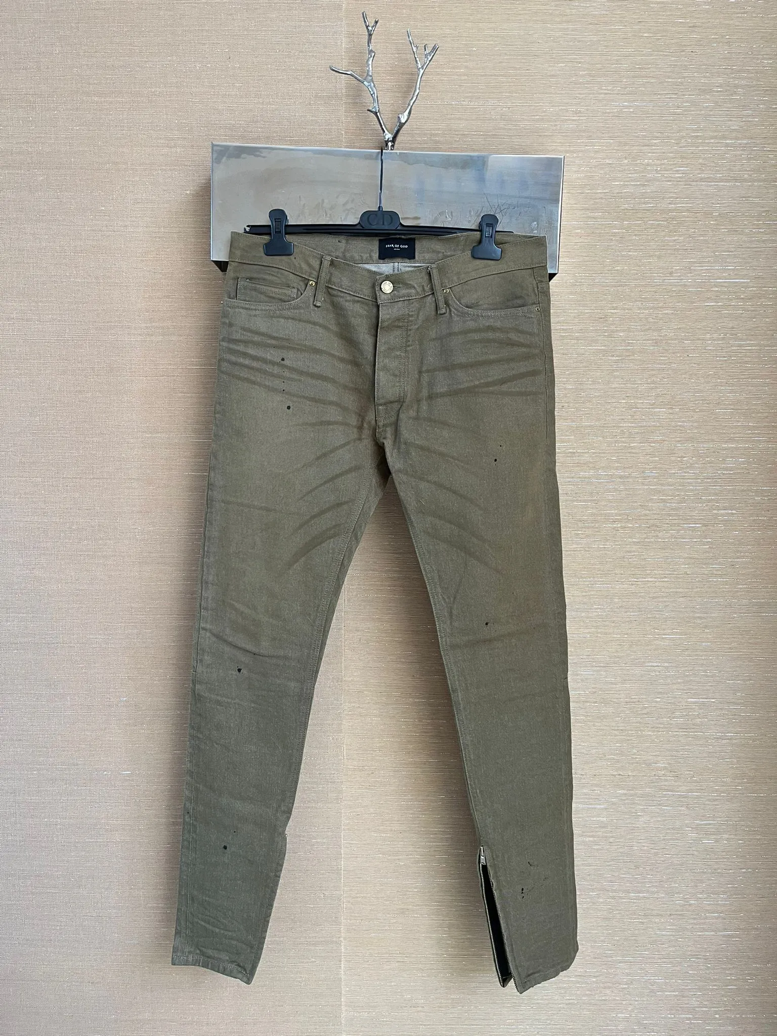 Selvedge Zip Hem Denim in Vintage Gold
