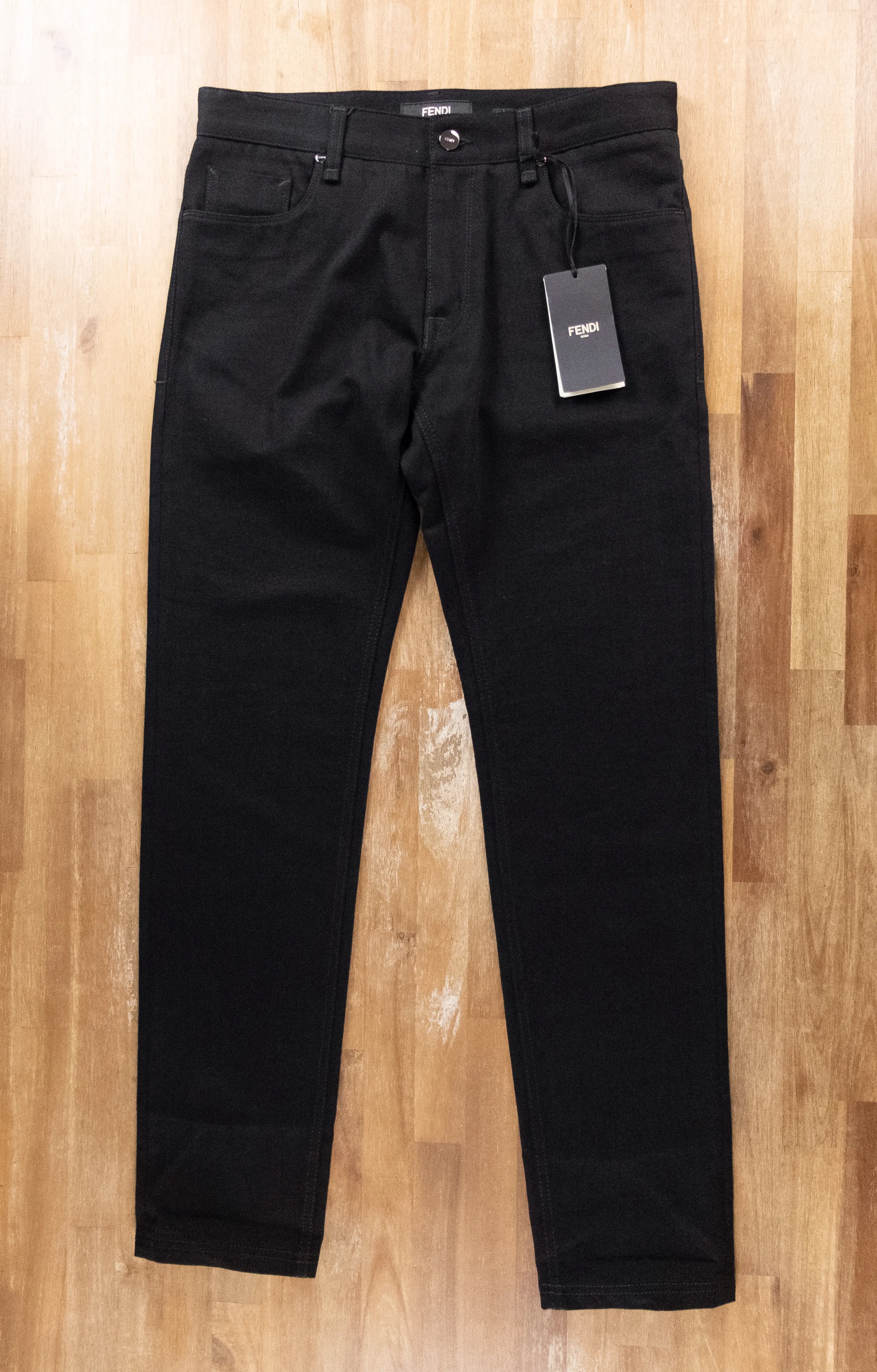 FENDI black 5 pocket Jour FF logo slim fit jeans - Size 33