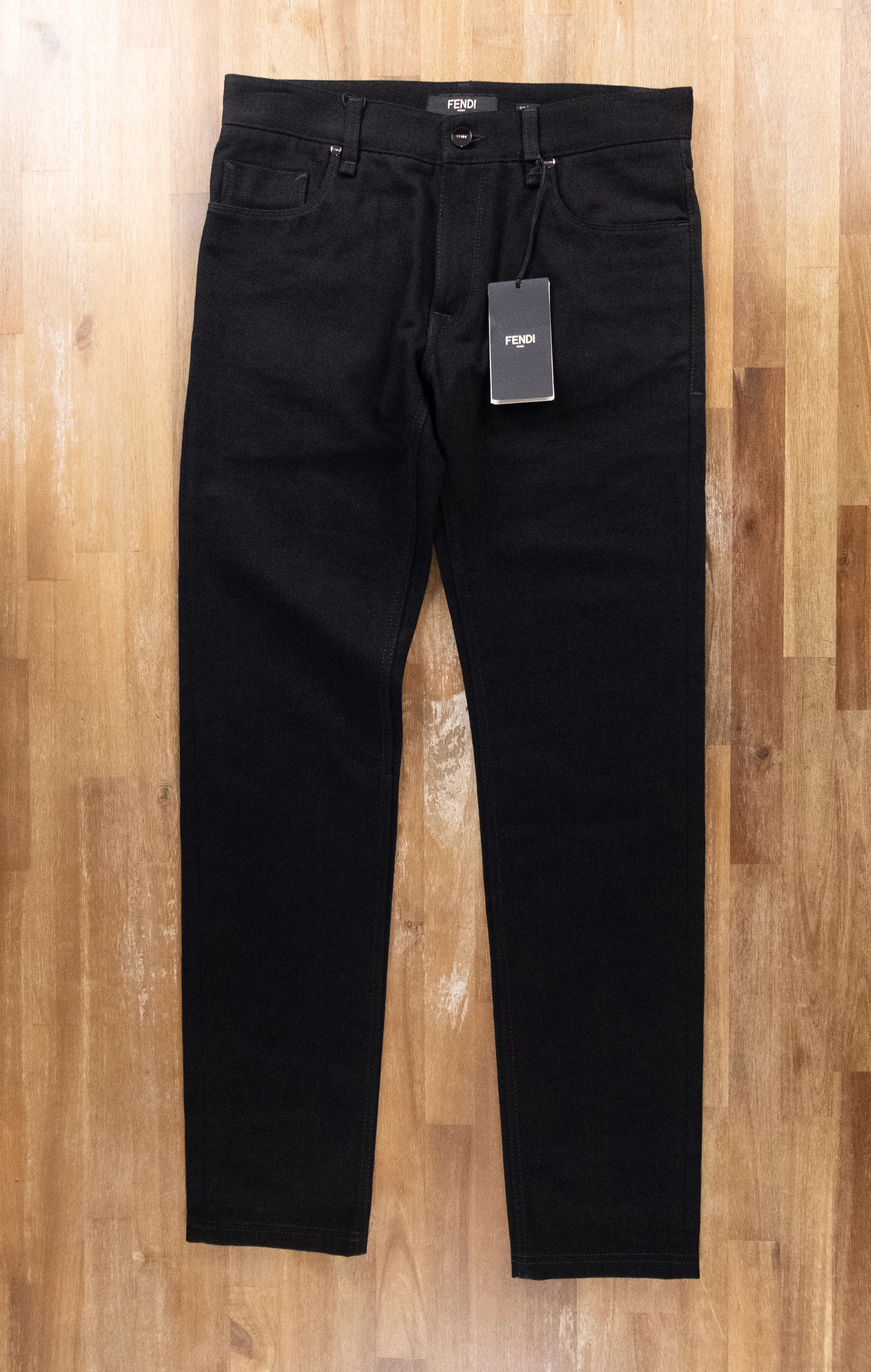 FENDI black 5 pocket Jour FF logo slim fit jeans - Size 32