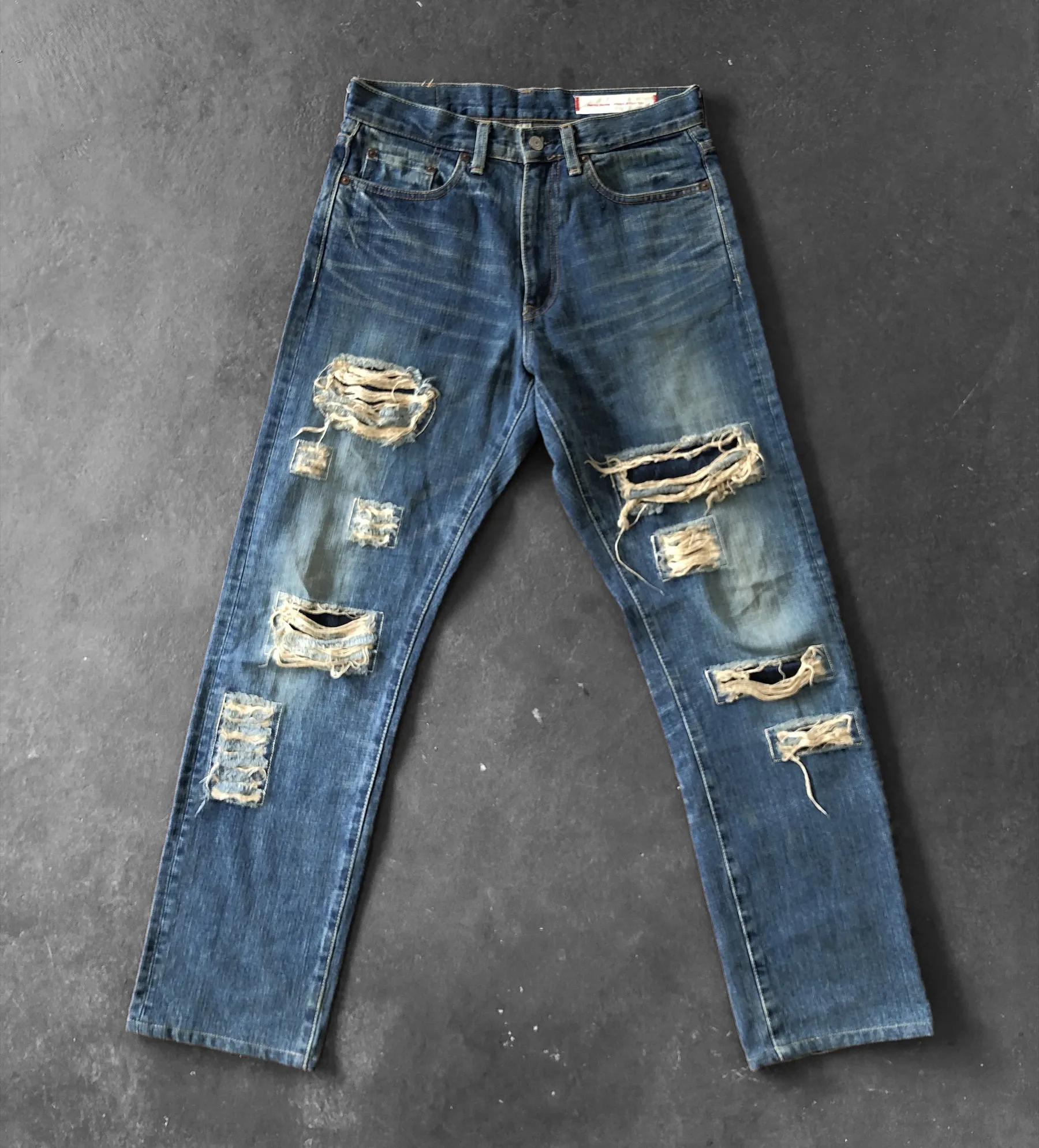 RARE🔥VINTAGE FOB FACTORY JAPAN DISTRESSED DESIGN DENIM