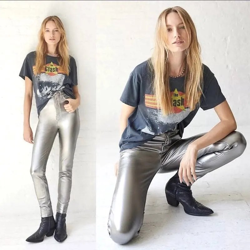 Free People Phoenix Coated Skinny Silver Jeans