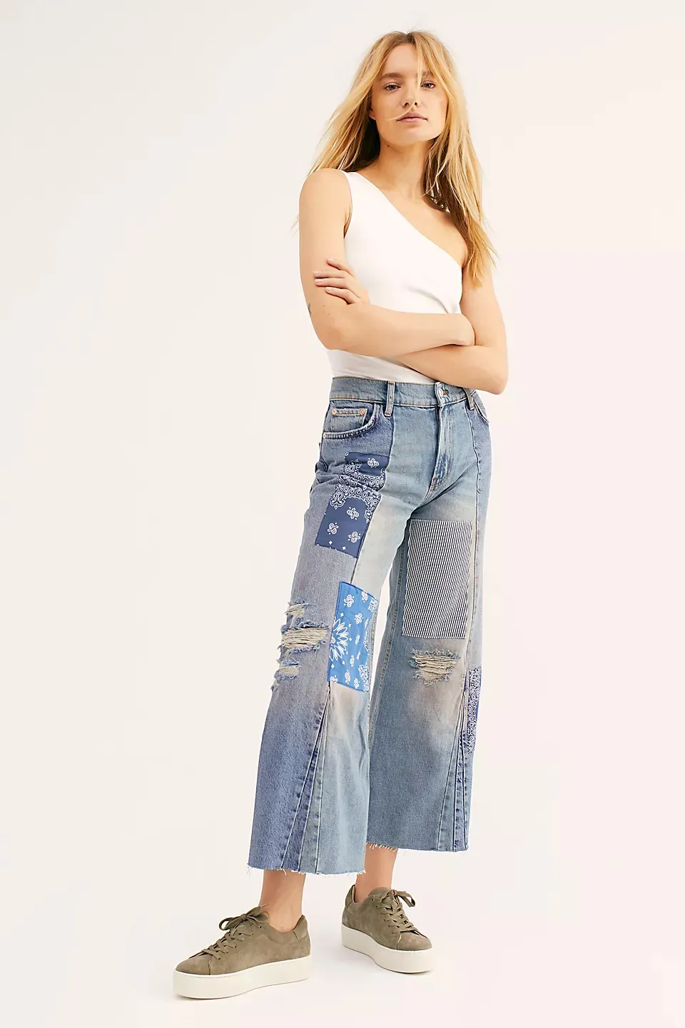Free People Heart of Gold Wild Leg Cropped Jeans