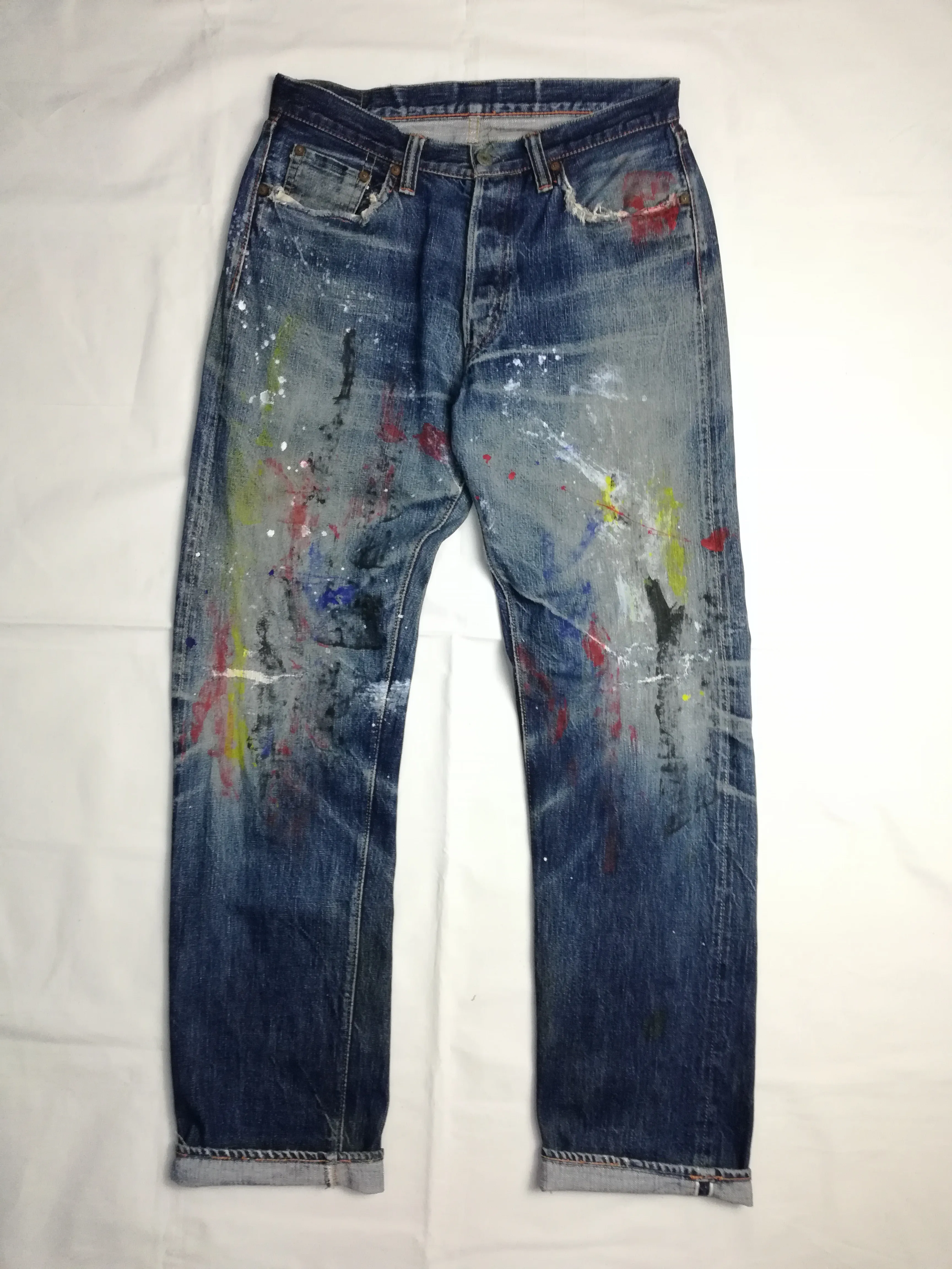 Reworked Fullcount Selvedge Denim with Paint Splattered