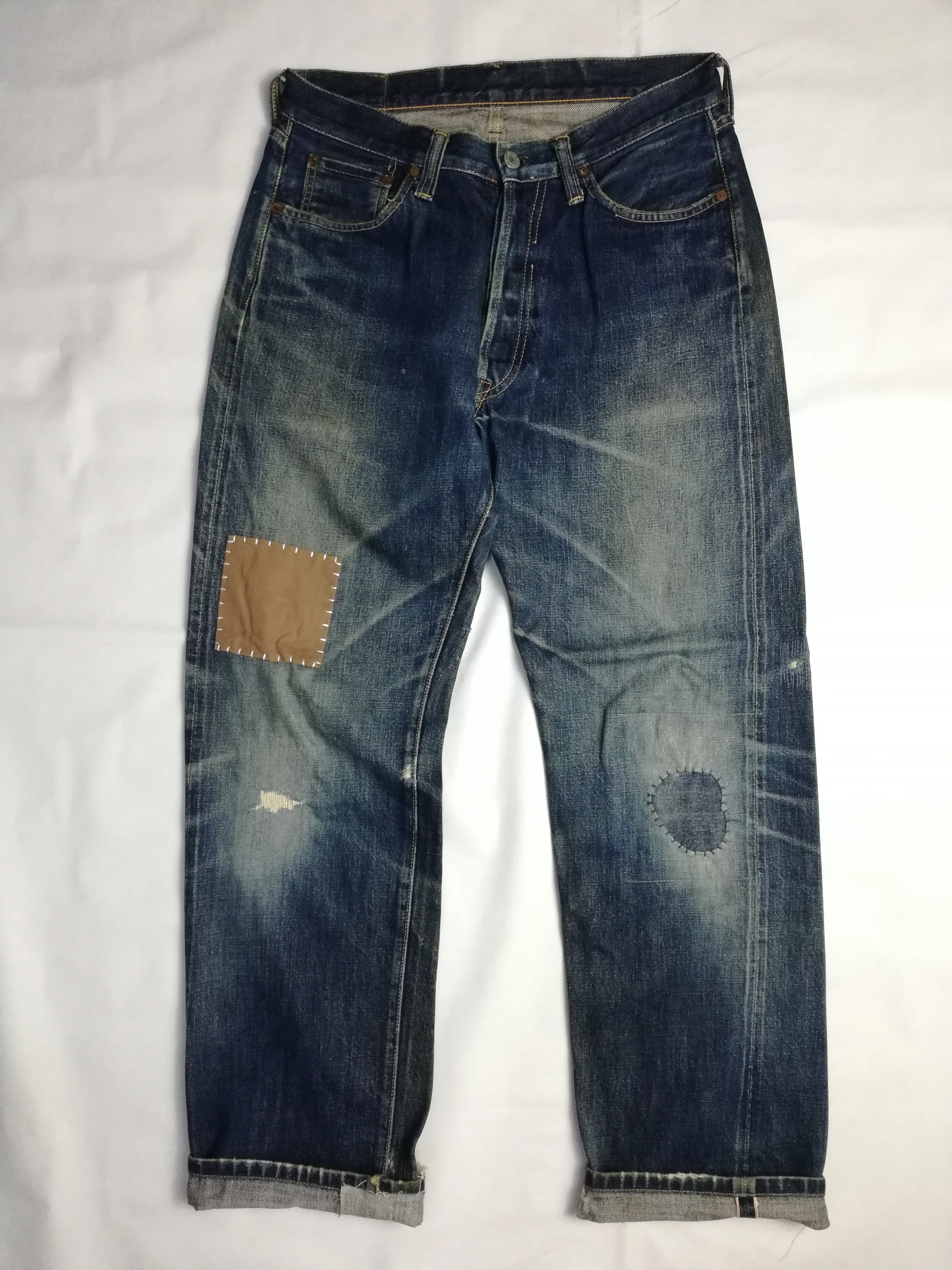 Reworked Fullcount Selvedge Jeans with Sashiko Patchwork