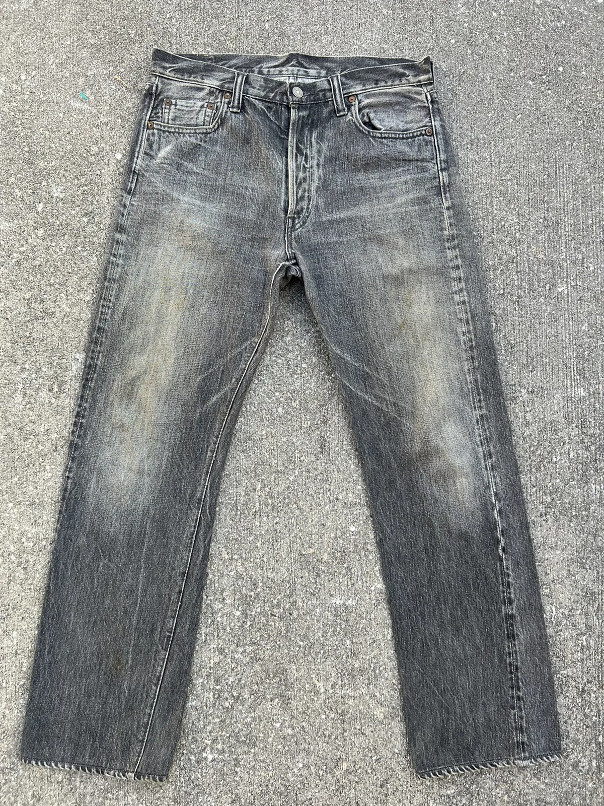 Vintage 90s Full Count Japan Faded Black Denim Dirty Jeans