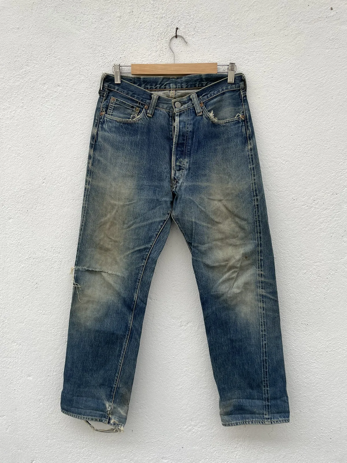 Full Count & Co Distressed Faded Rips Selvedge Jeans
