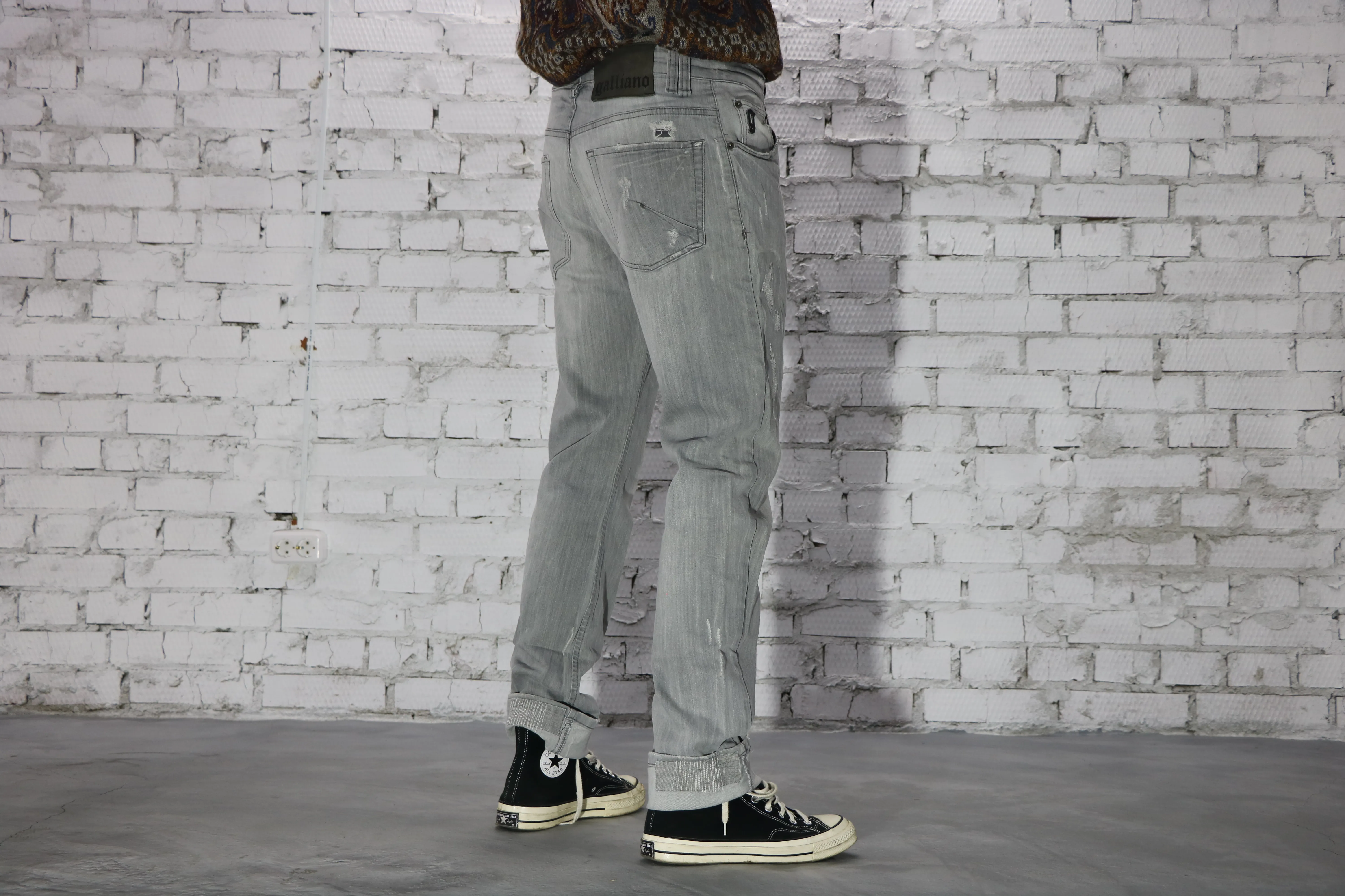 Galliano Biker Jeans Washed Gray Distressed Mens