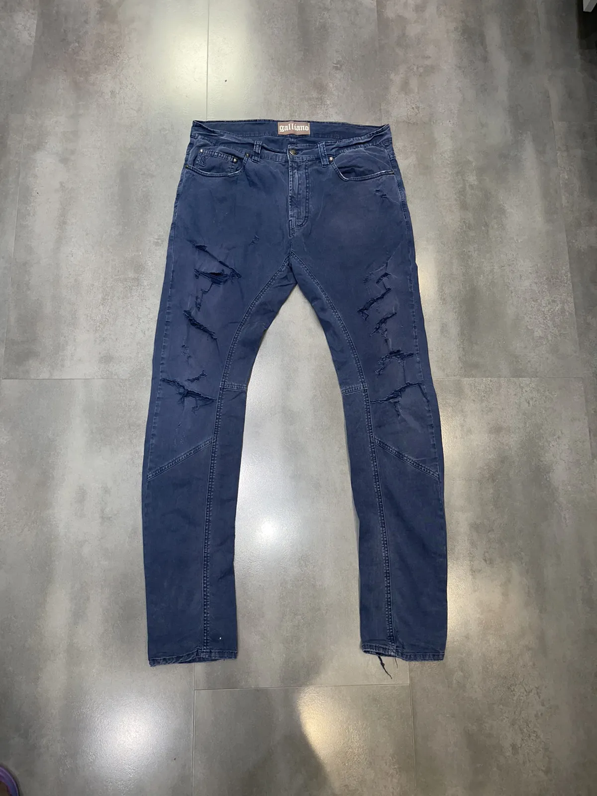 Galliano Distressed Dark Navy Biker Denim Pants