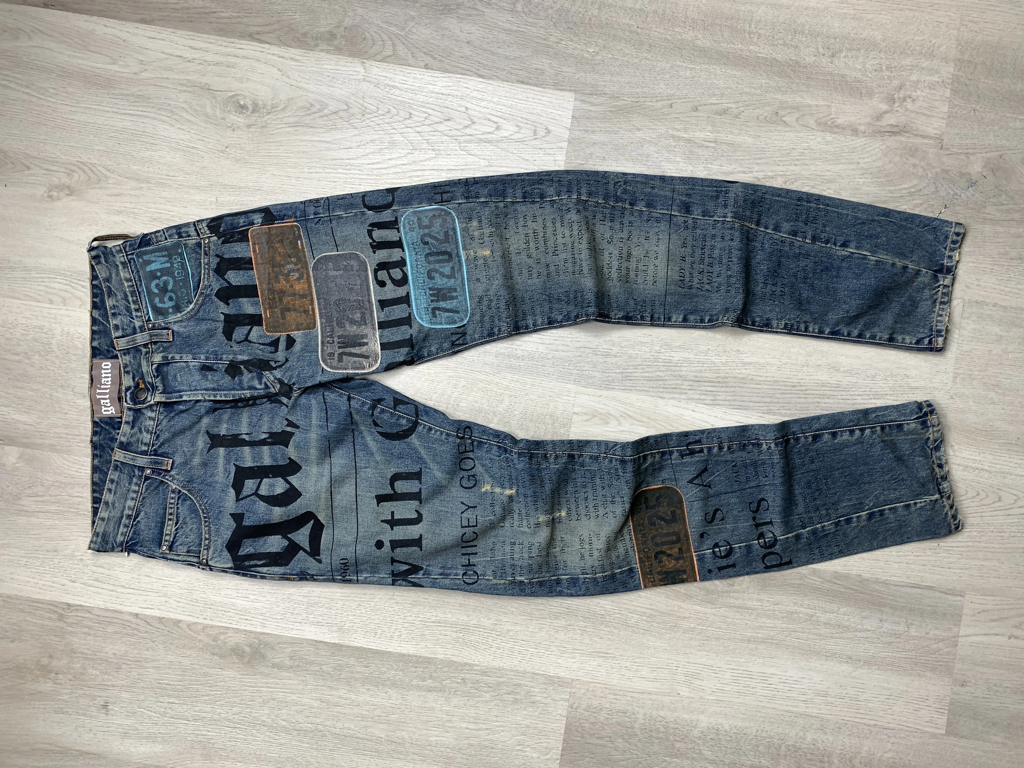 John Galliano Newspaper Gazette Print Denim Pants