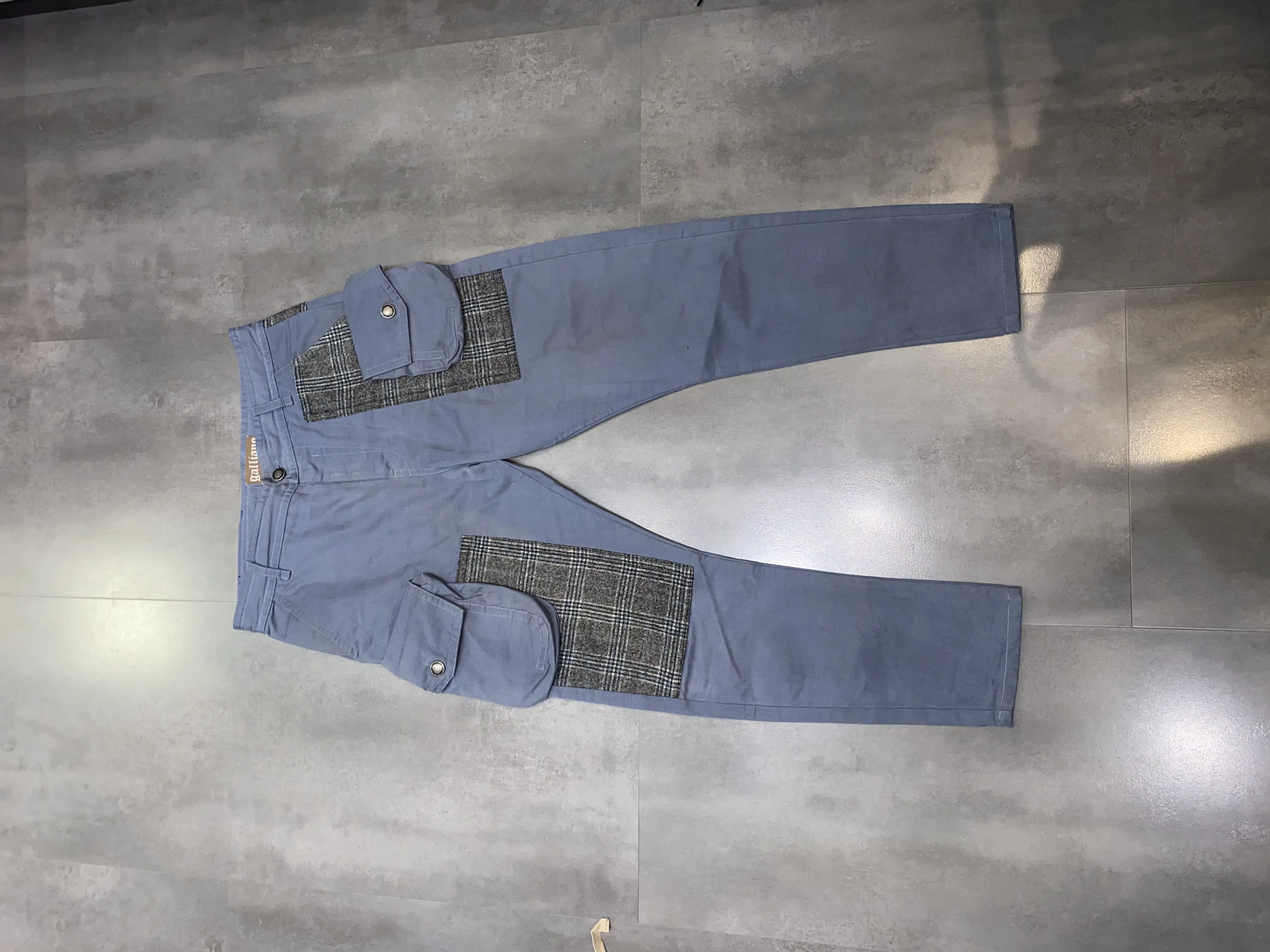 Galliano 3D Pockets Wool Navy Cargo Pants