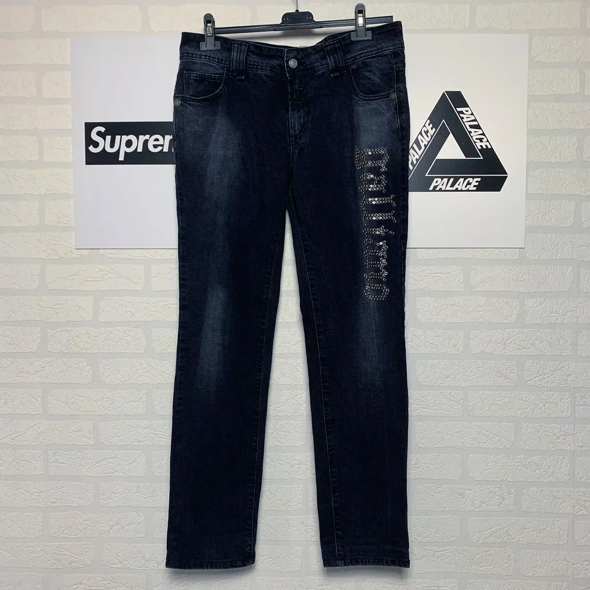 Denim pants big logo vintage black John Galliano