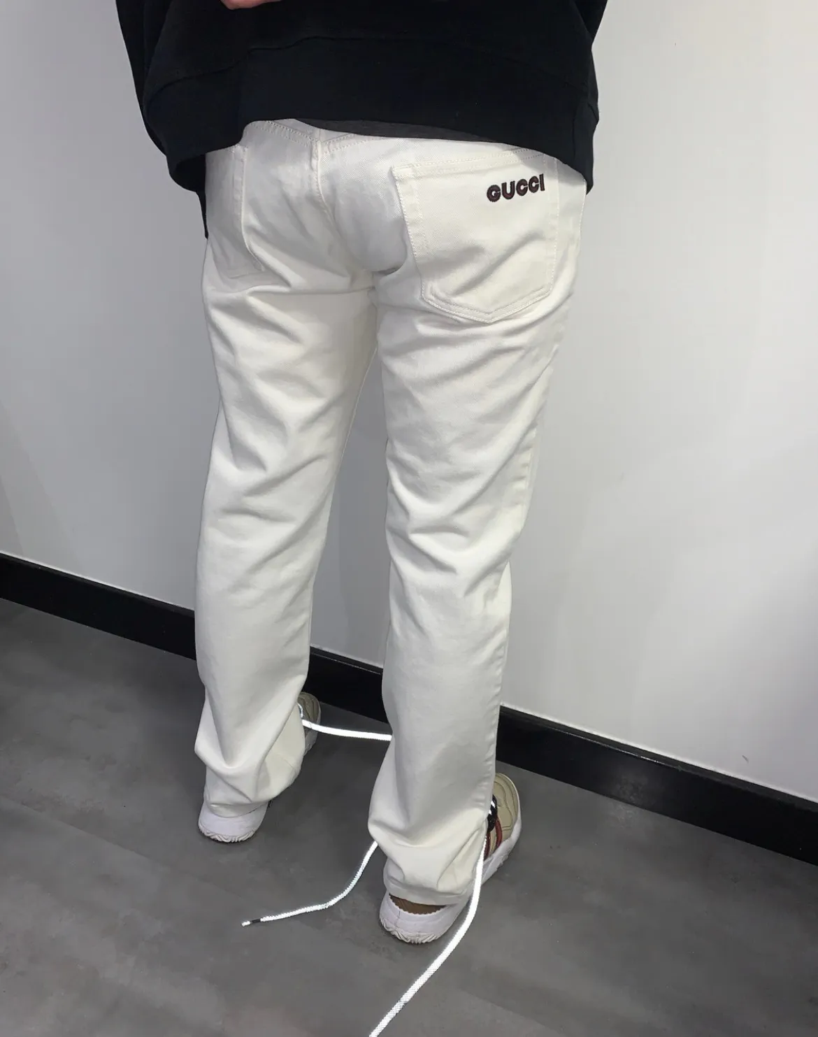 Gucci pants cream white small logo denim size 54