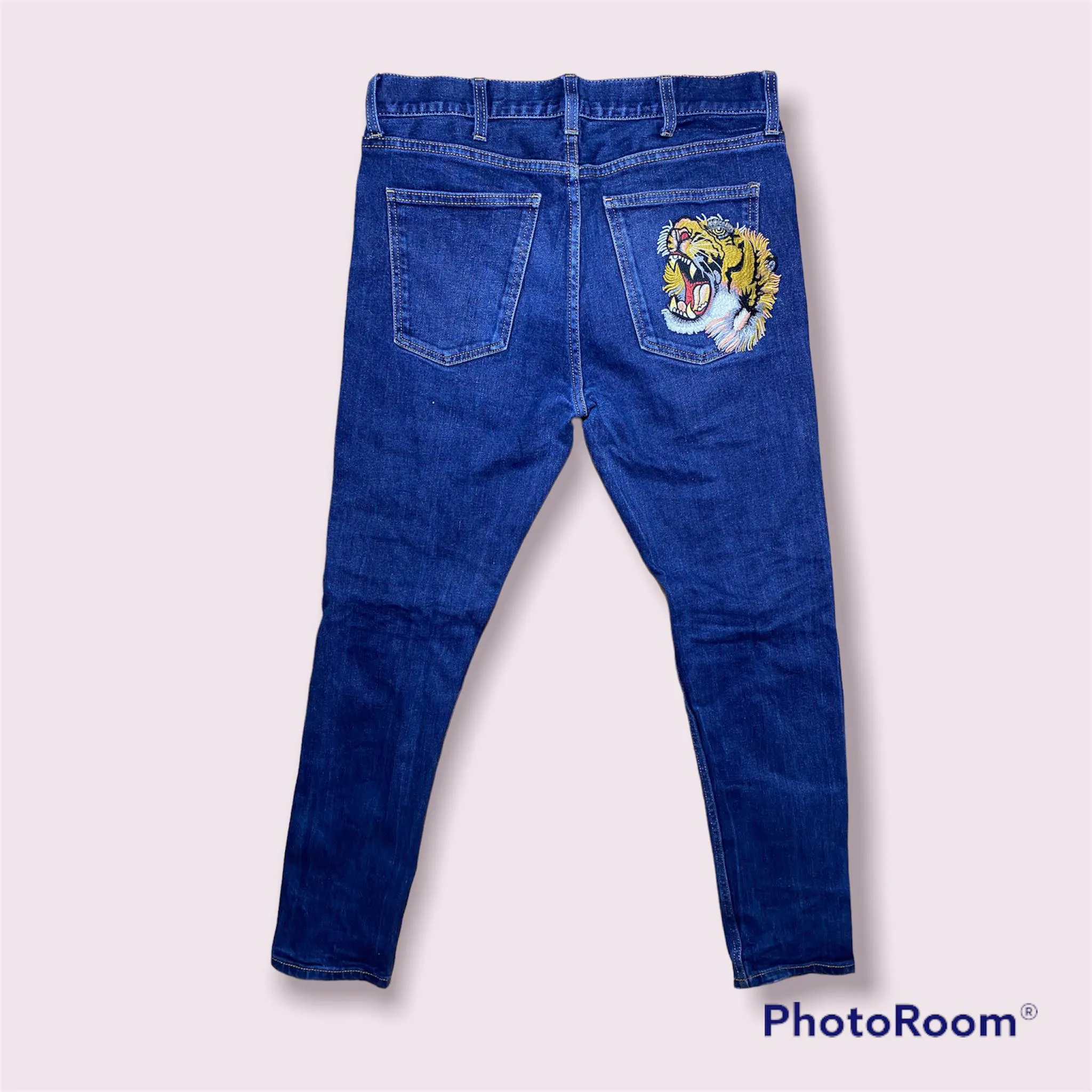 Gucci Tiger Back Embroidery Pocket Logo Denim Jeans