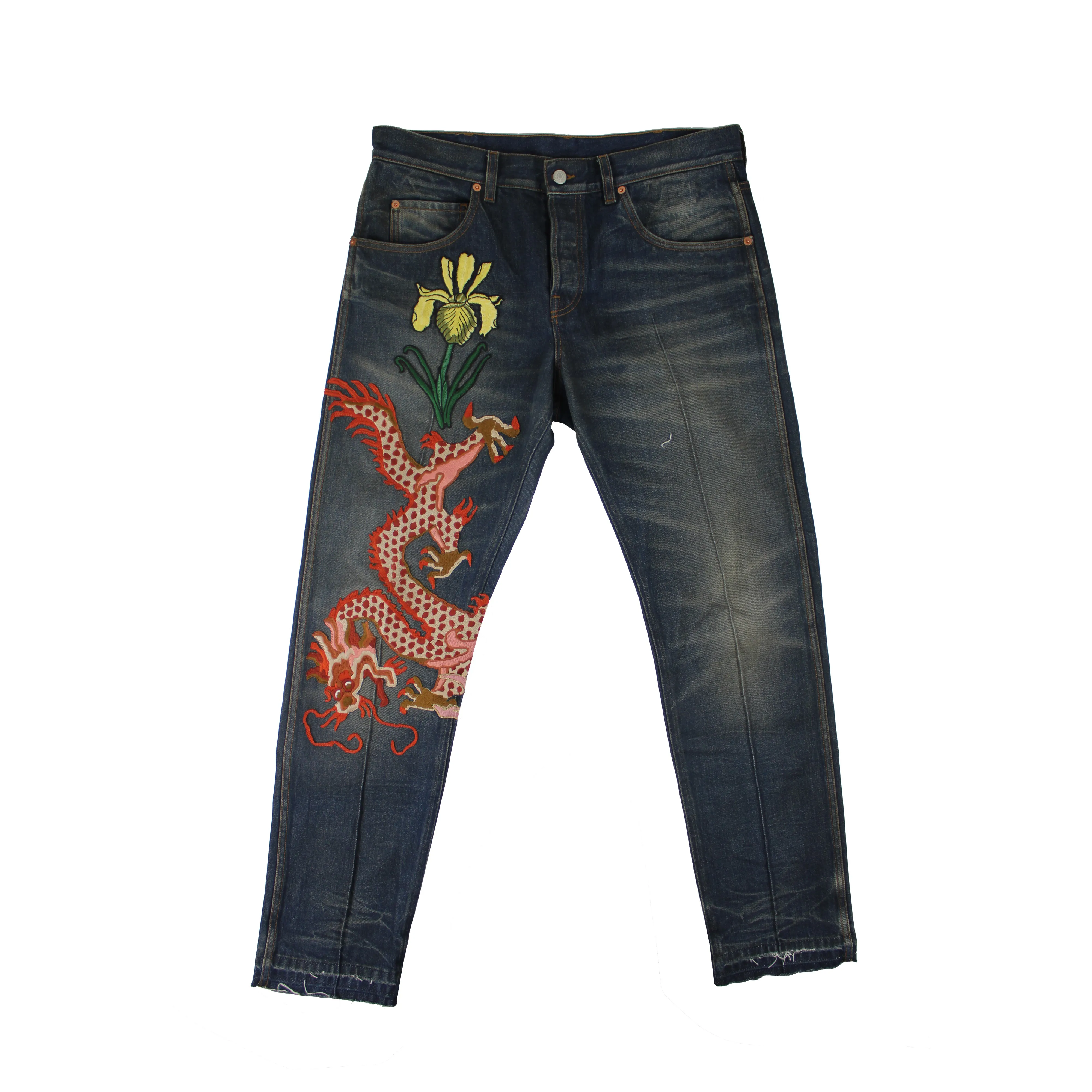 Gucci Dragon Embroidered Jeans