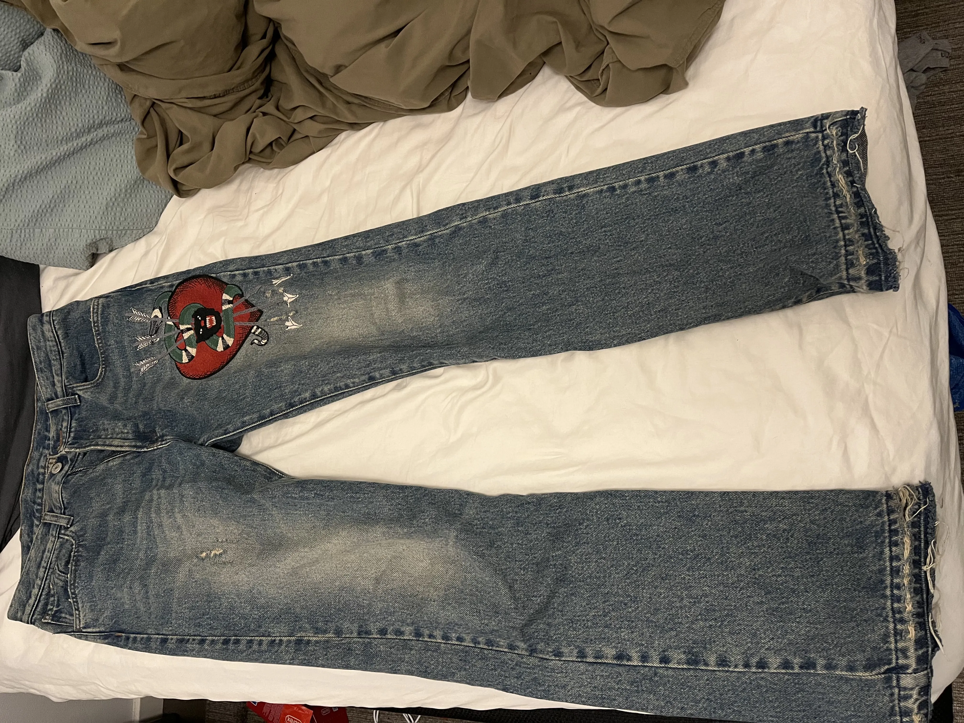 Gucci Blue Jeans With Puma Heart Embroidery sz 31