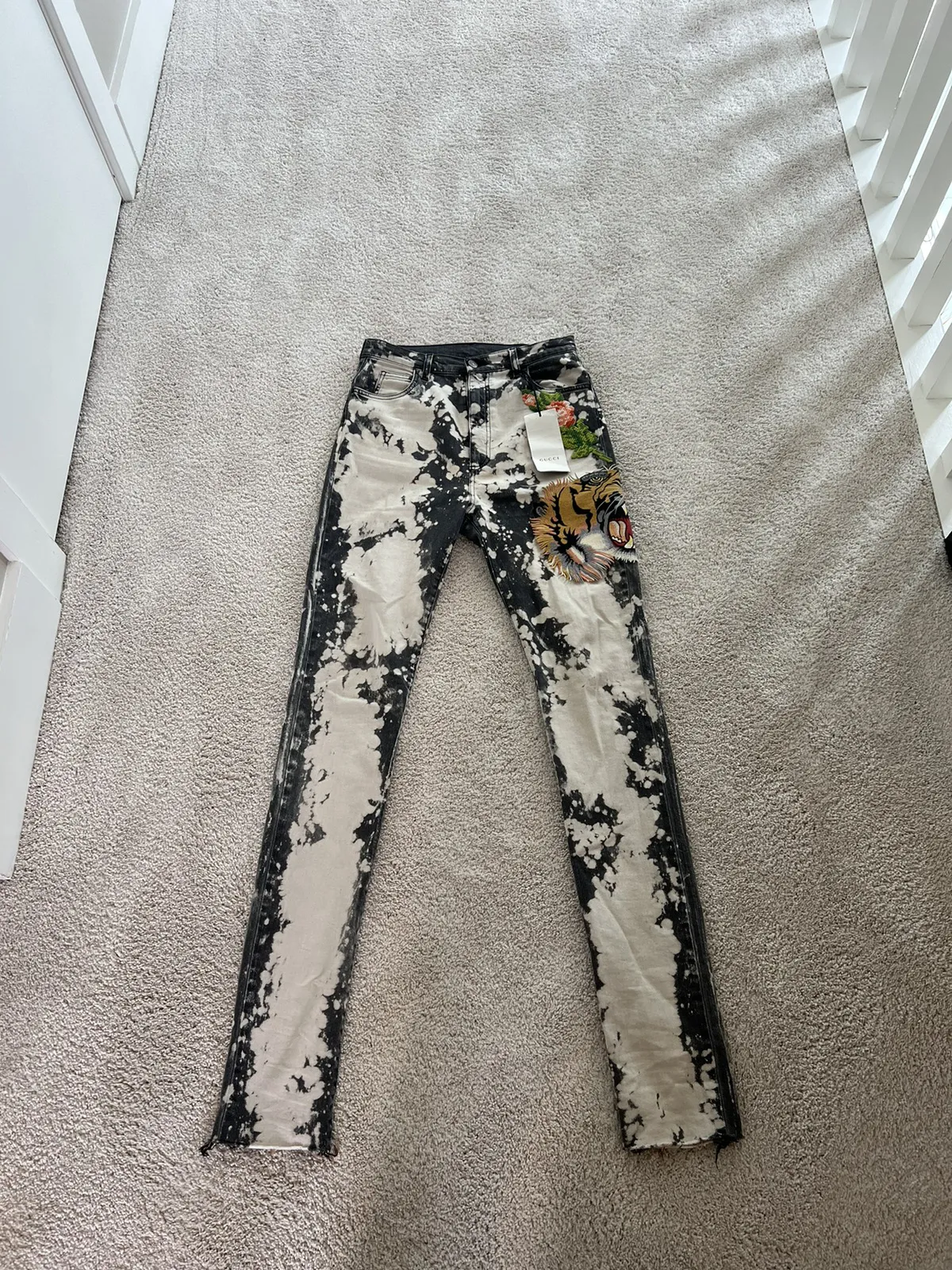 Bleached Embroidered Tiger Straight Leg Jeans w/ Tags