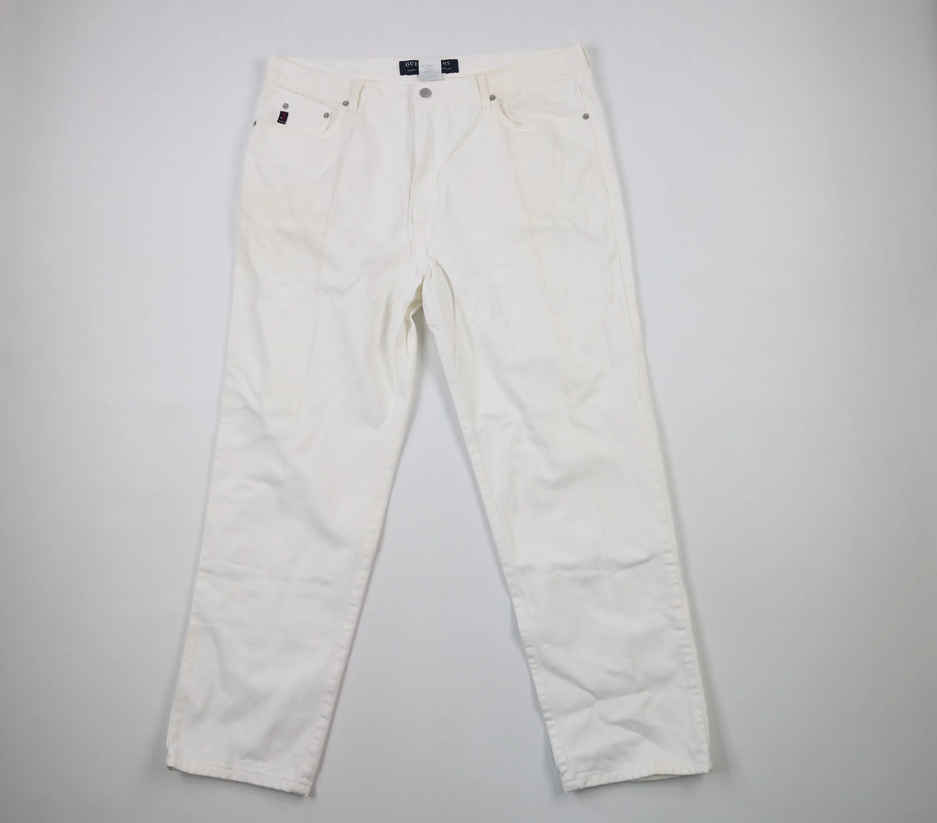 Vintage 90s Guess Spell Out Straight Leg Denim Jeans White