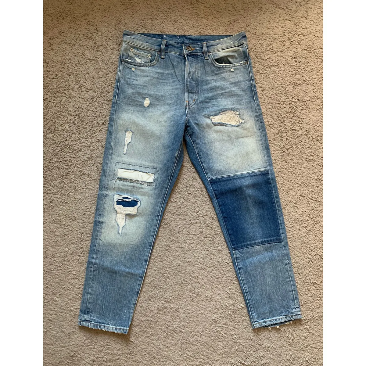 H&M PATCHWORK DISTRESS CROP JEANS