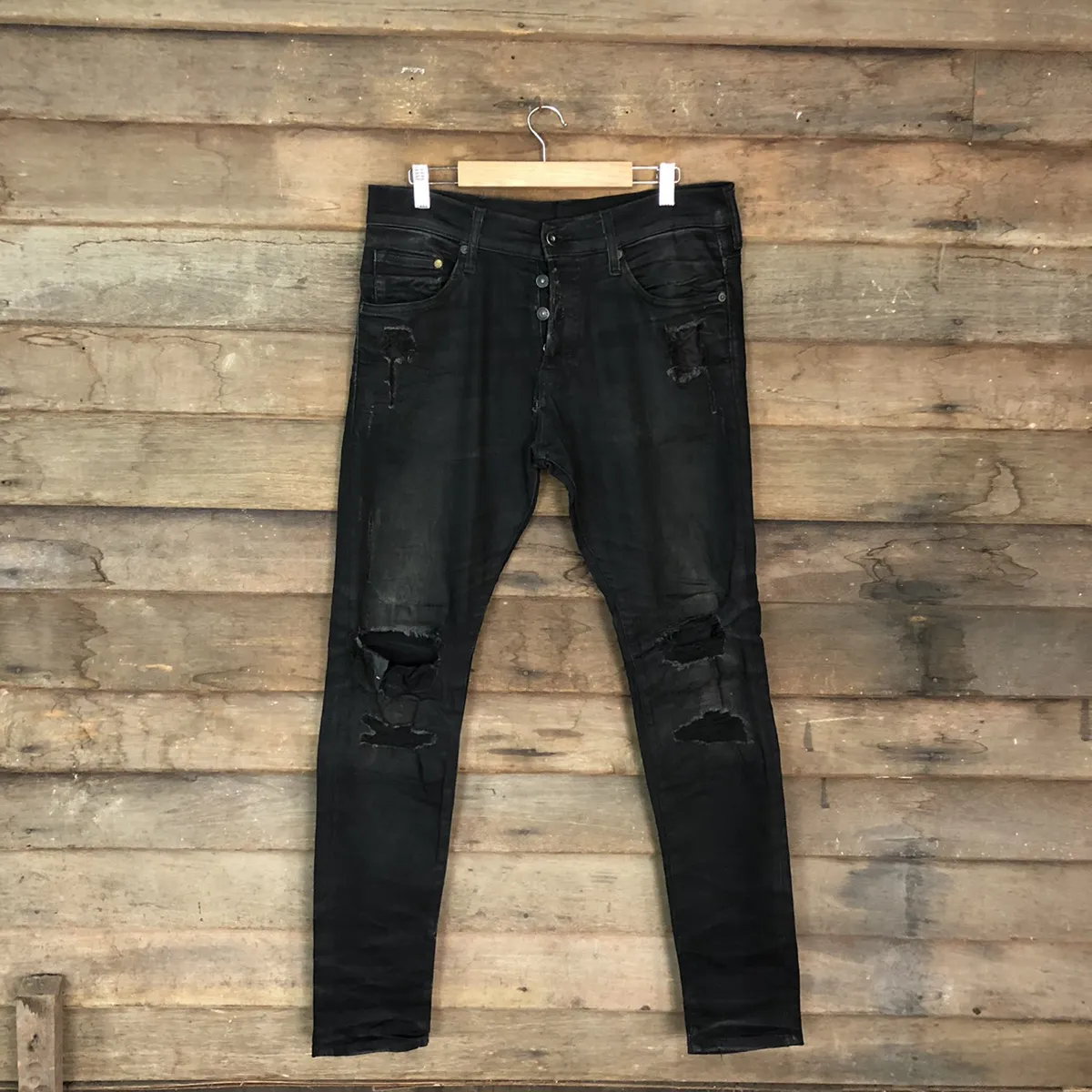 H&M Black Disstressed Denim Jeans Pants #c1244